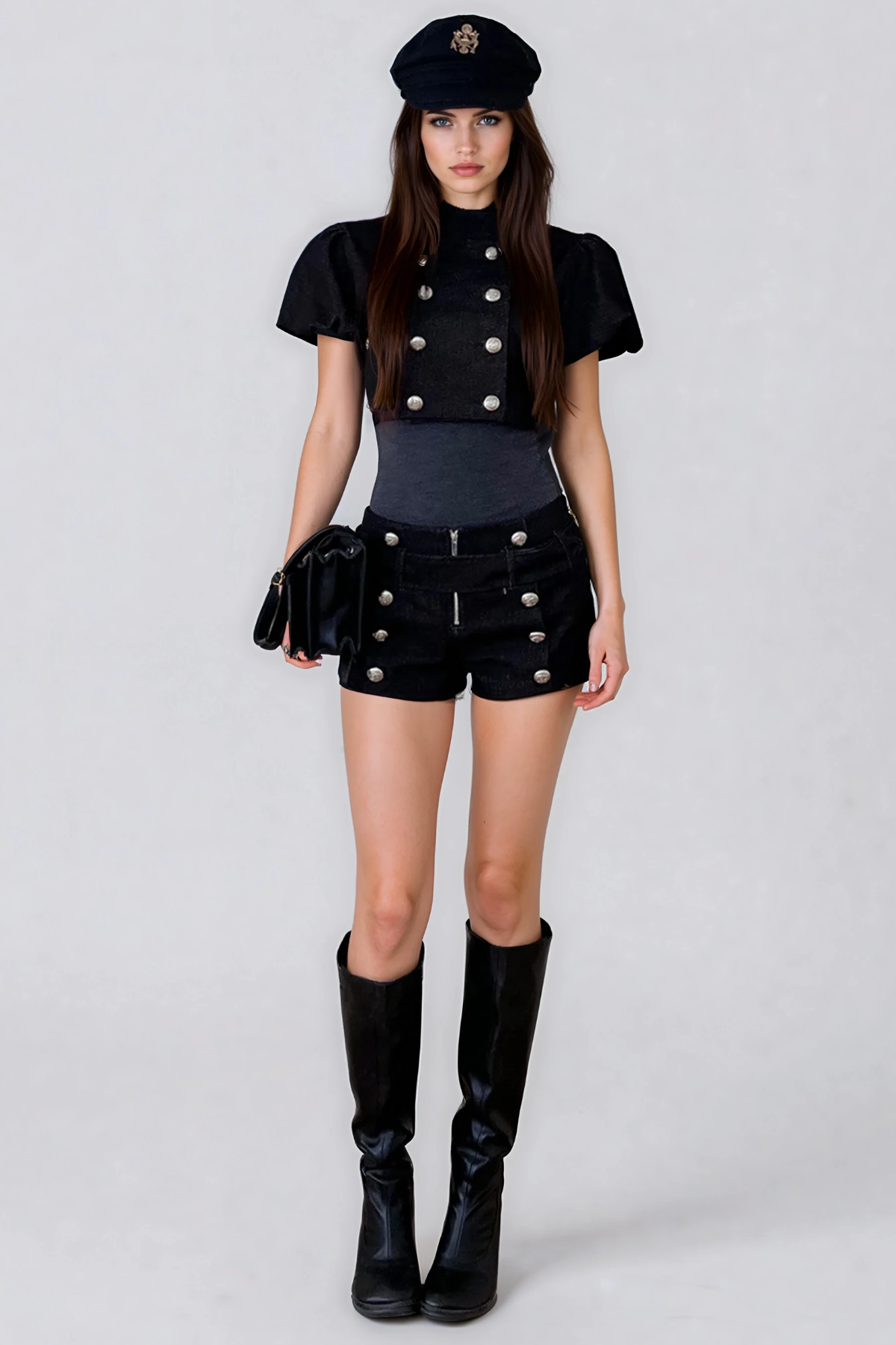 Herakleides Puff Sleeve Double Breasted Three Piece Shorts Set