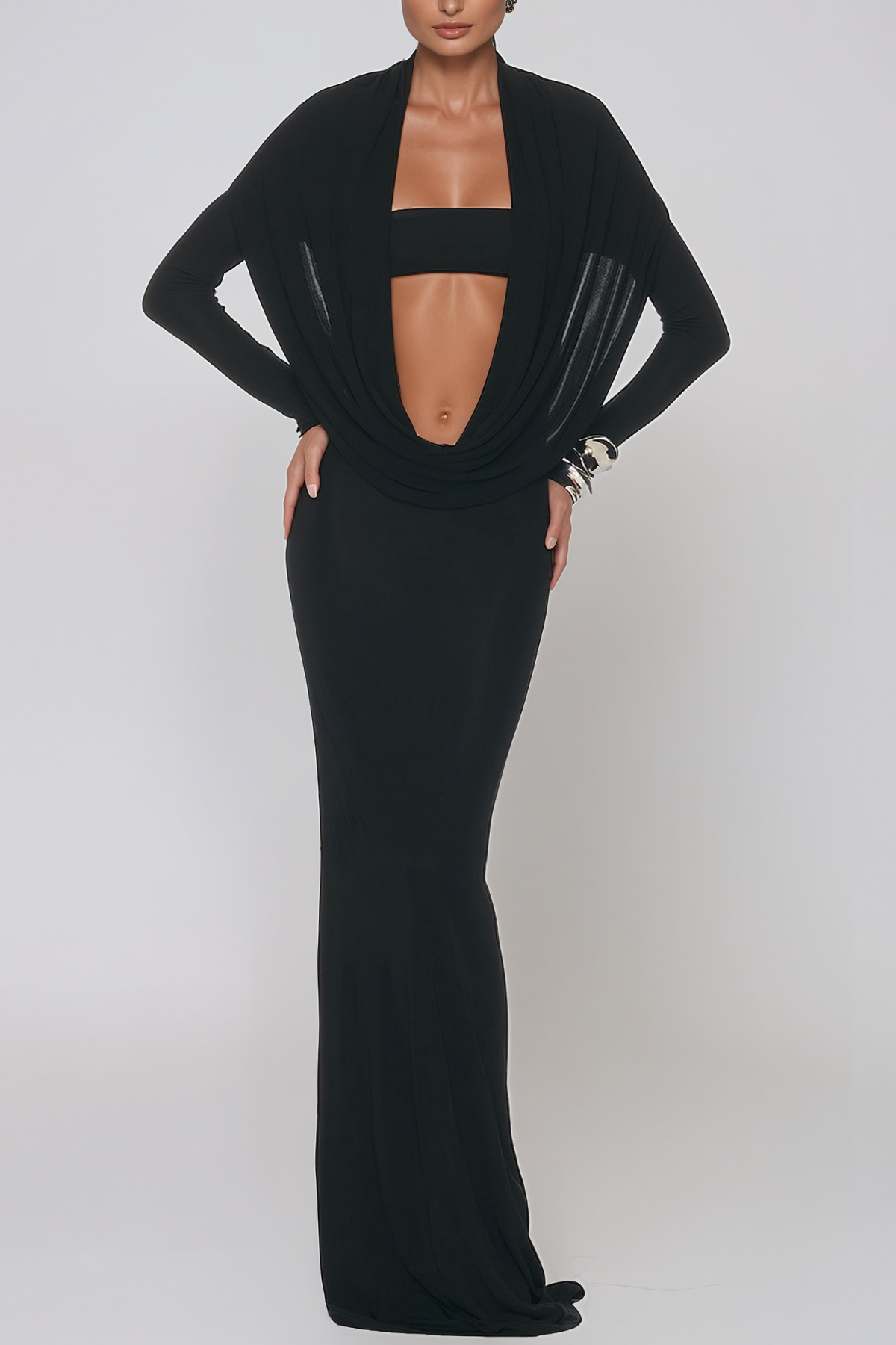 Jadyra Plunge Mesh Maxi Dress