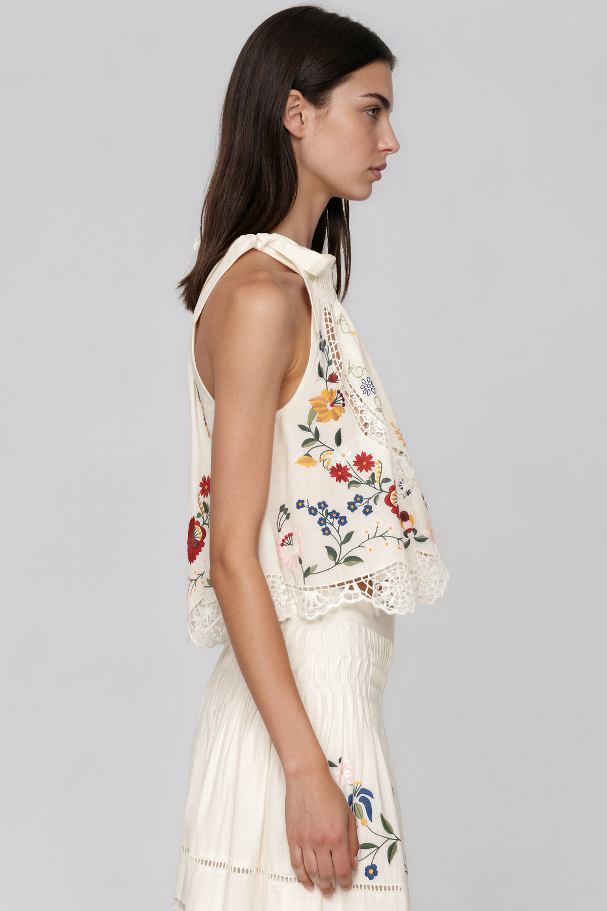 Lenia Halter Neck Floral Lace Skirt Set