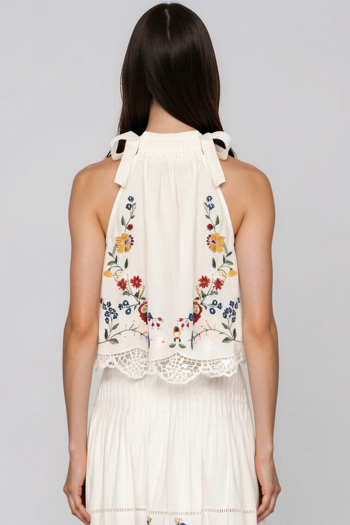 Lenia Halter Neck Floral Lace Skirt Set