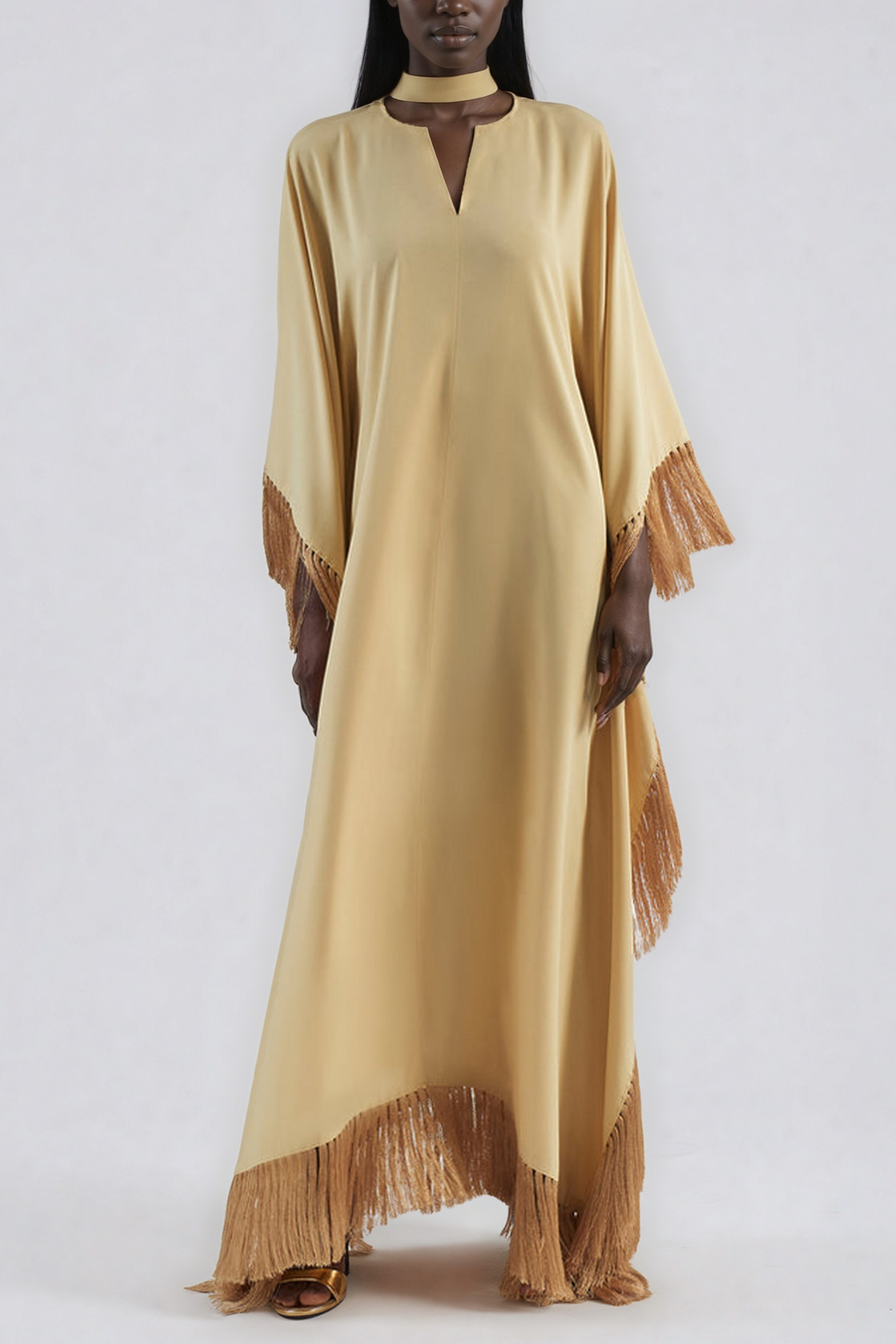 Herse Satin Fringe Maxi Dress