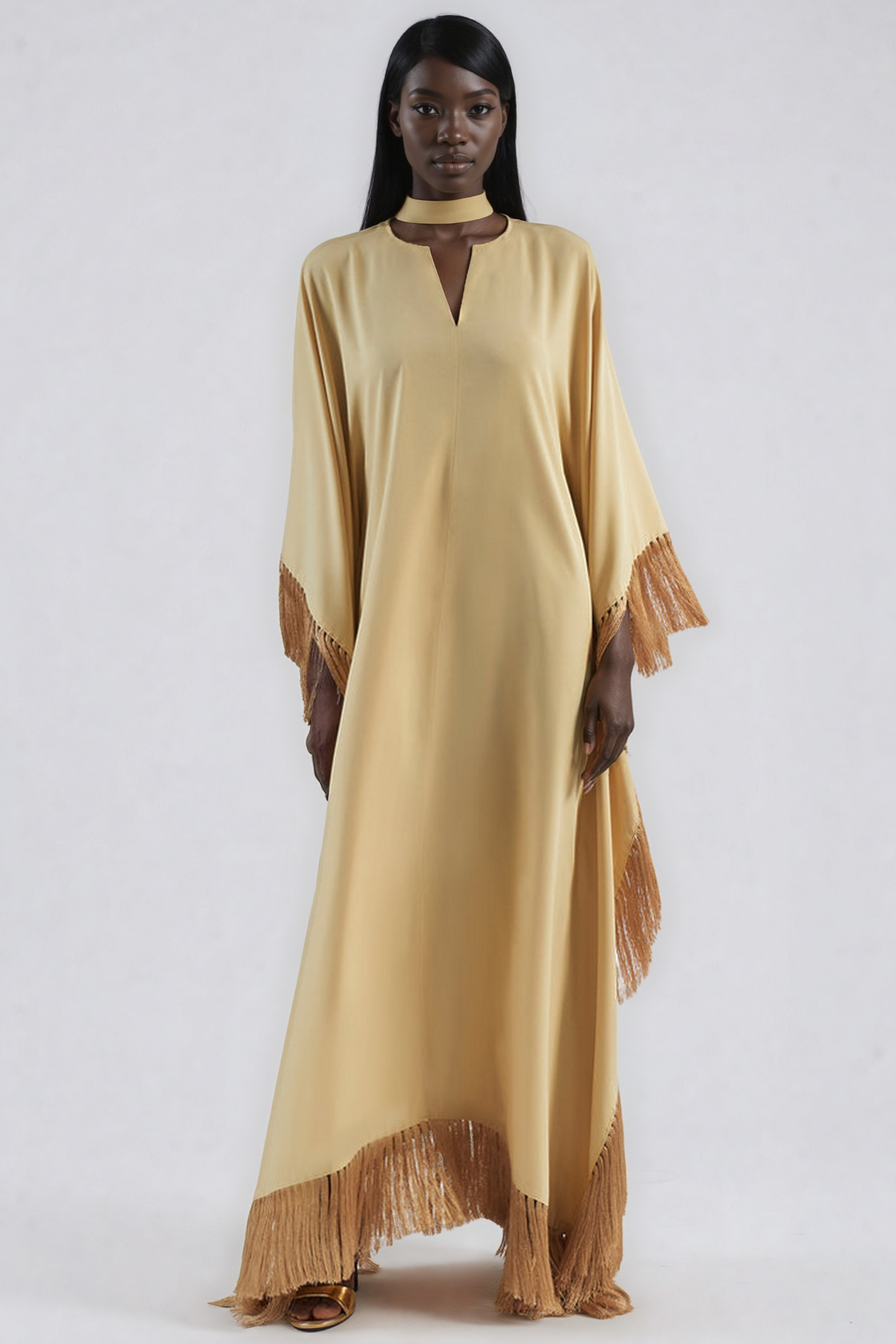 Herse Satin Fringe Maxi Dress