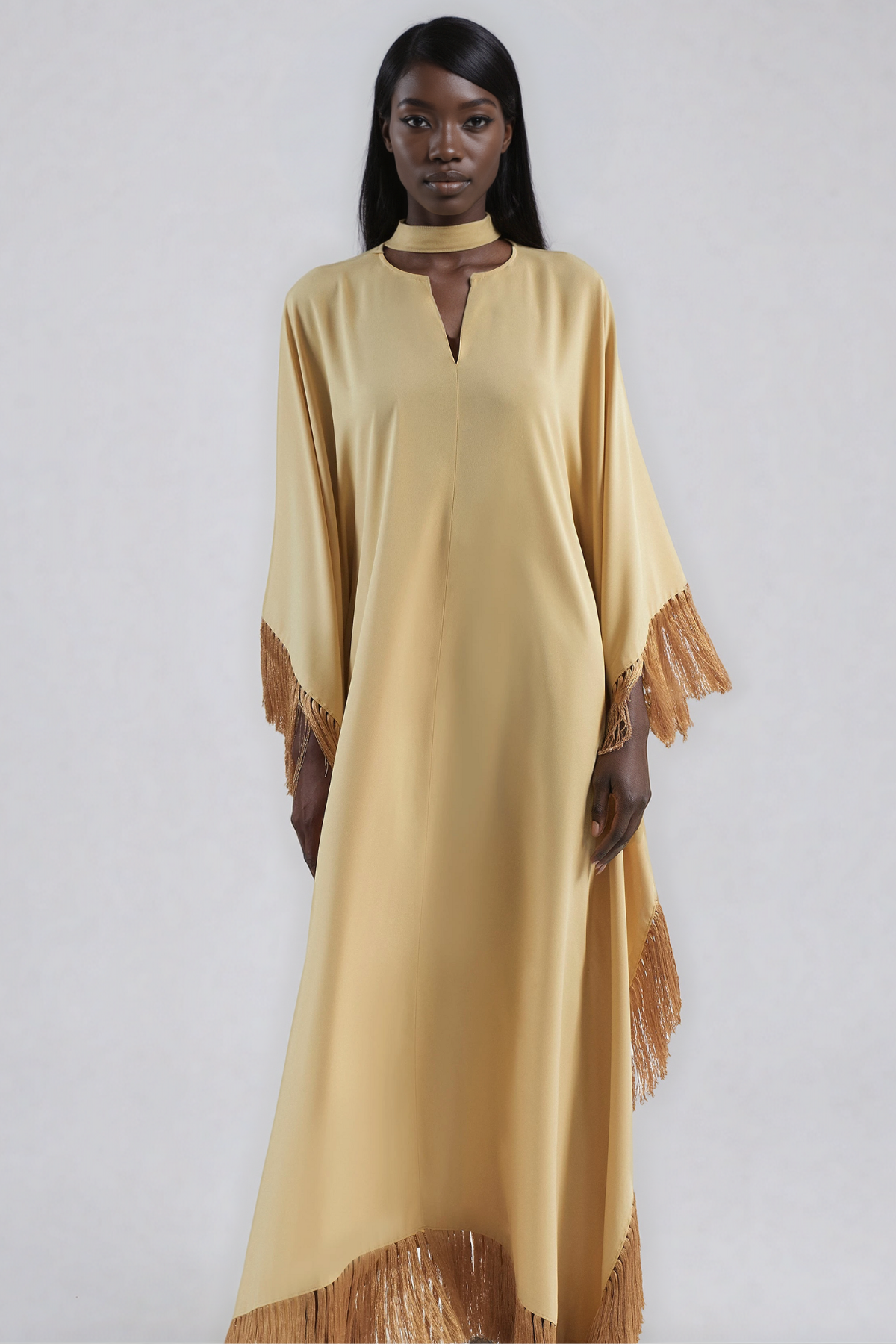 Herse Satin Fringe Maxi Dress