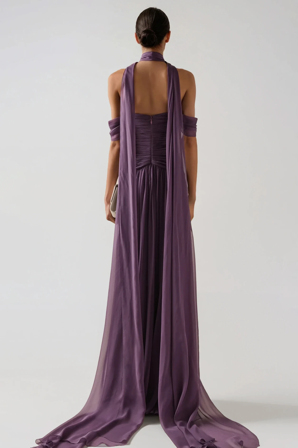 Giosetta Off Shoulder Ruch Scarf Maxi Dress In Purple
