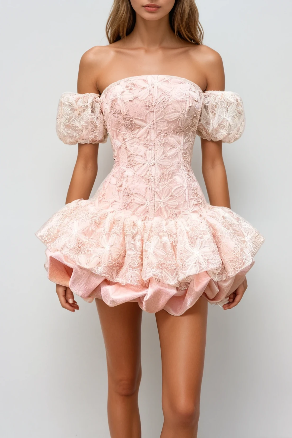 Donagh Strapless Floral Bubble Mini Dress In Pink