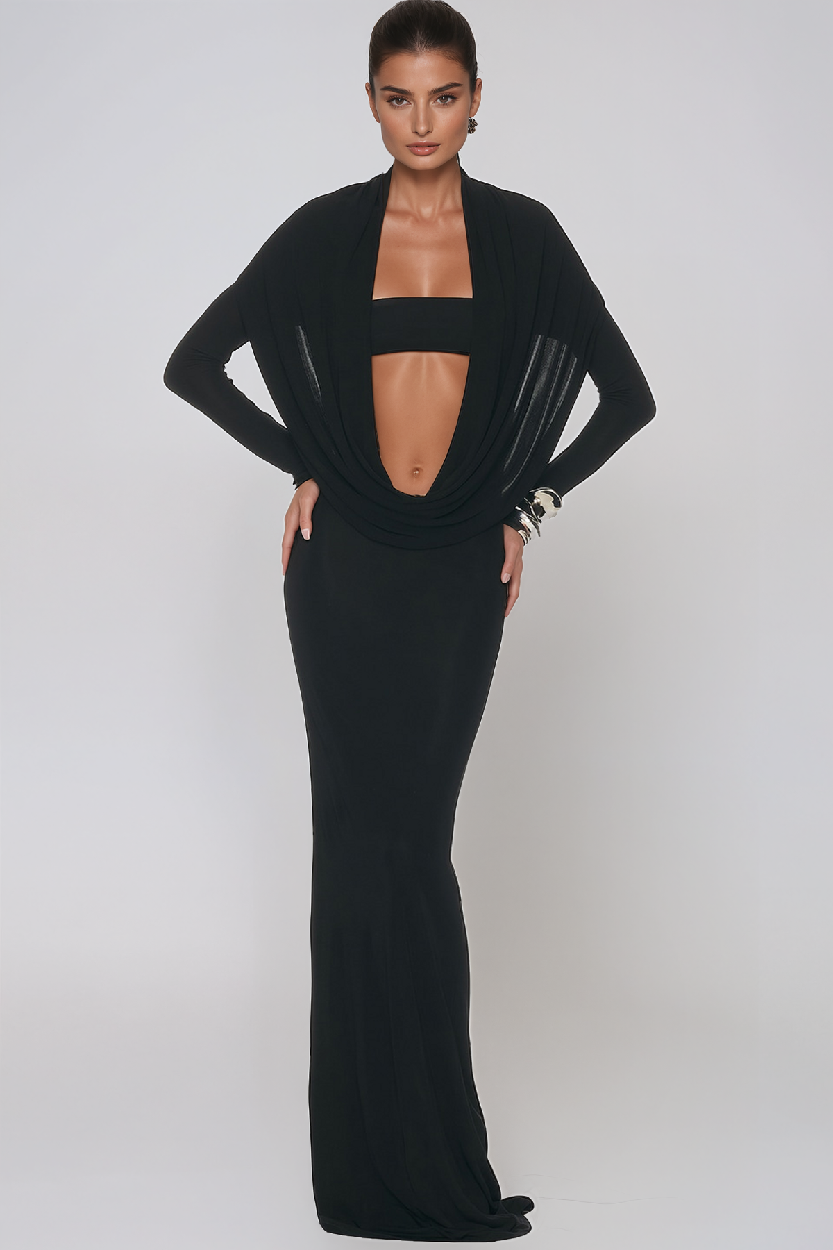 Jadyra Plunge Mesh Maxi Dress