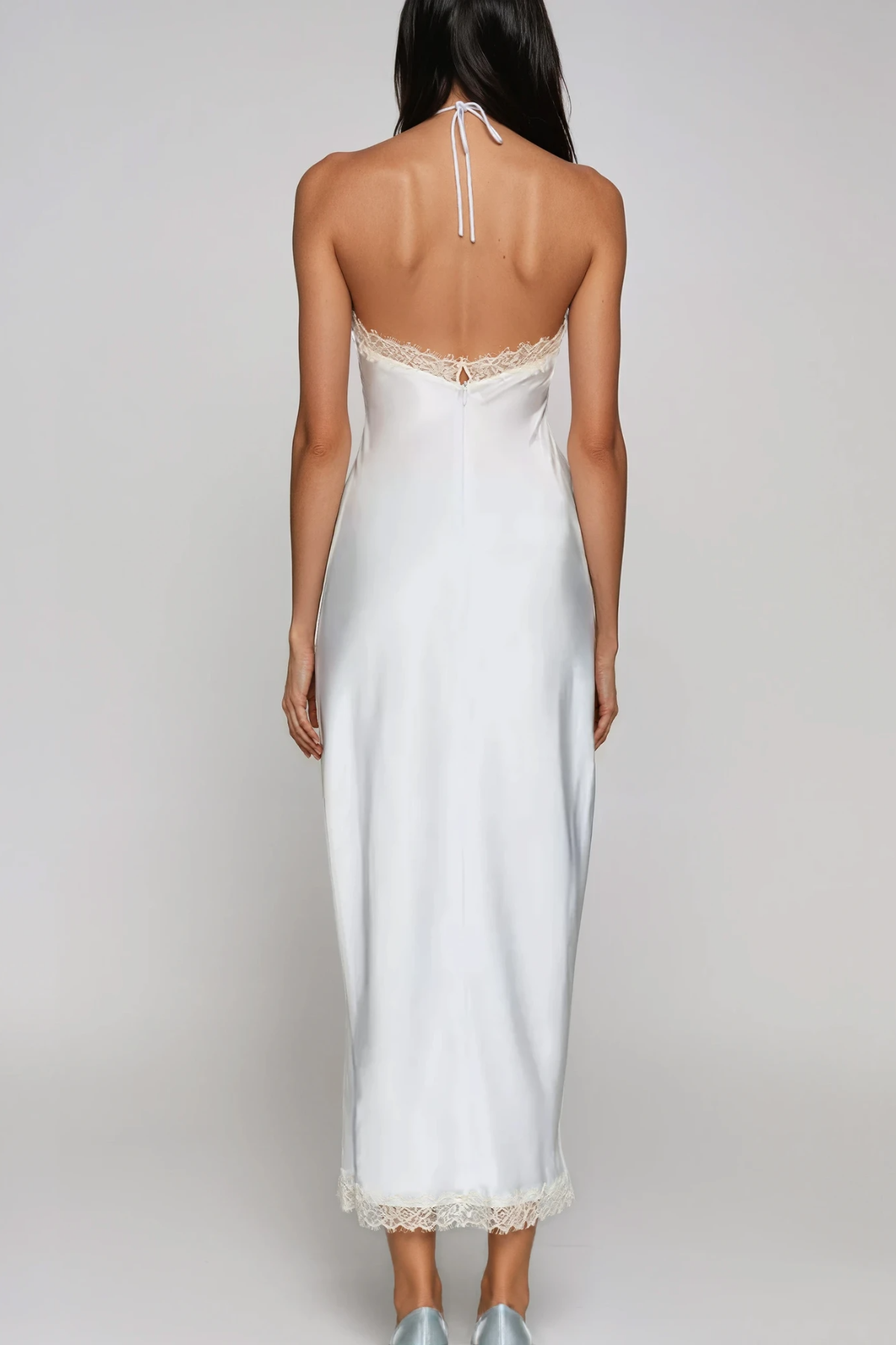 Giselmund Halter Neck  Lace Satin Midi Dress