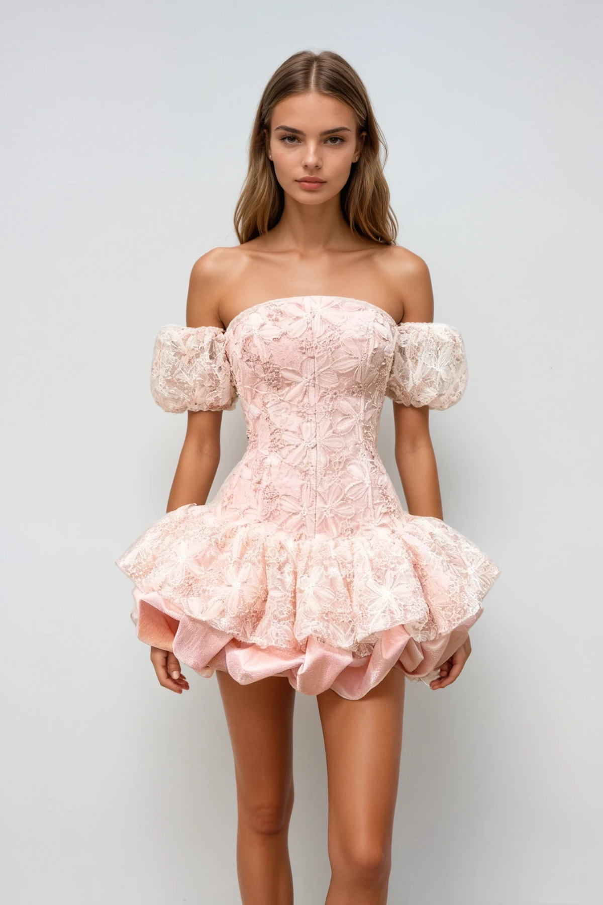 Donagh Strapless Floral Bubble Mini Dress In Pink