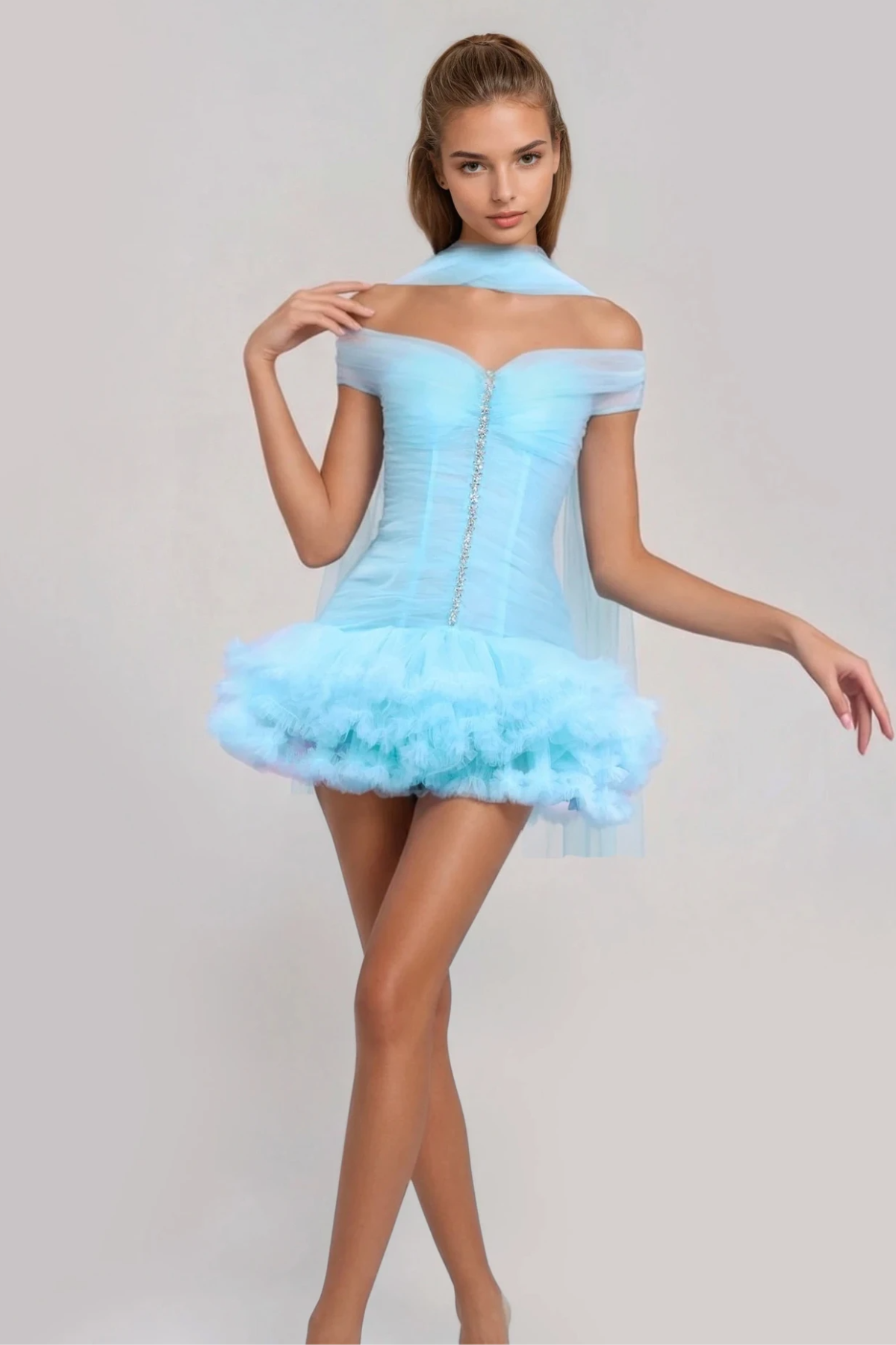 Giselbert Puffy Mesh Mini Dress