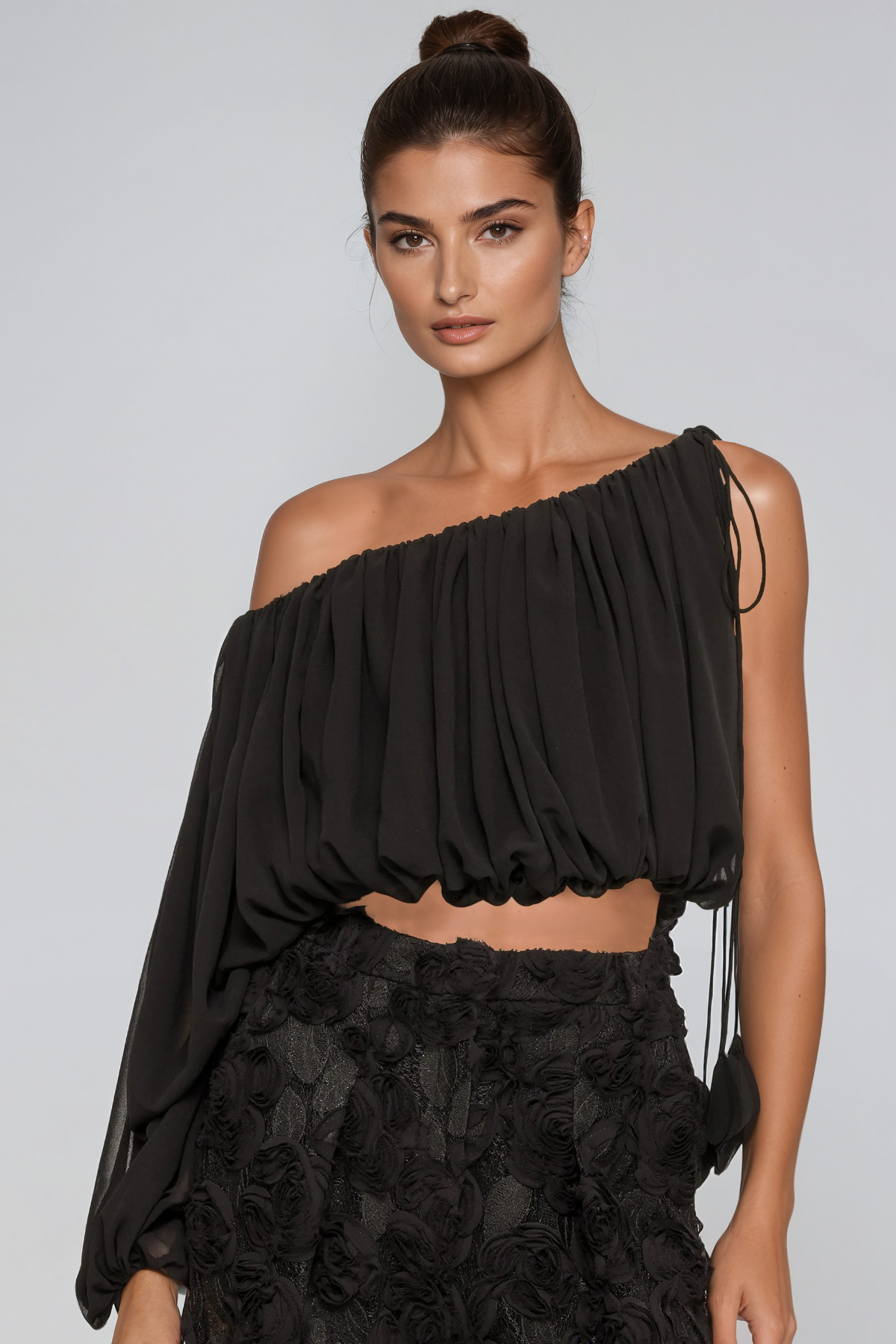 Kaavia One Shoulder Asymmetrical Ruch Top