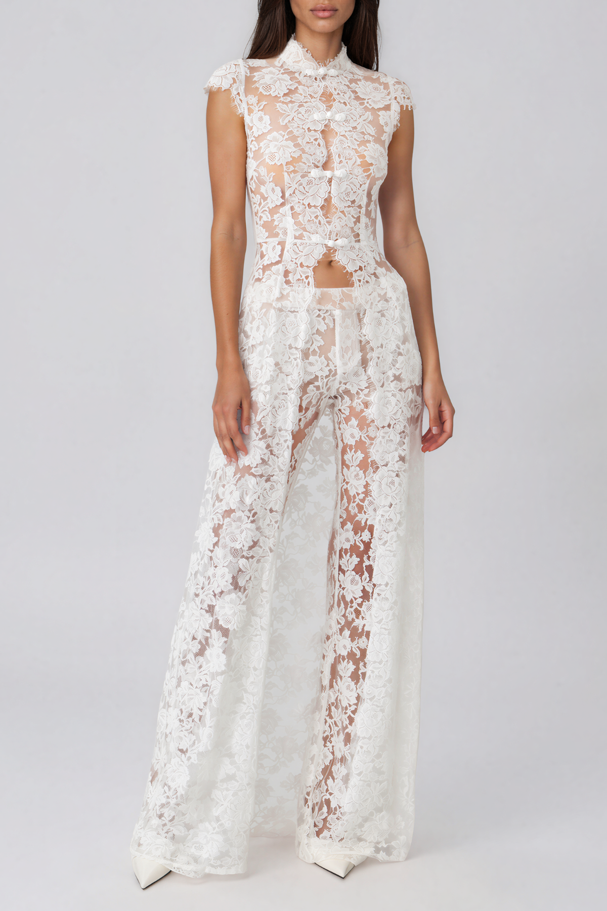 Kalli High Neck Lace Floral Pants Set