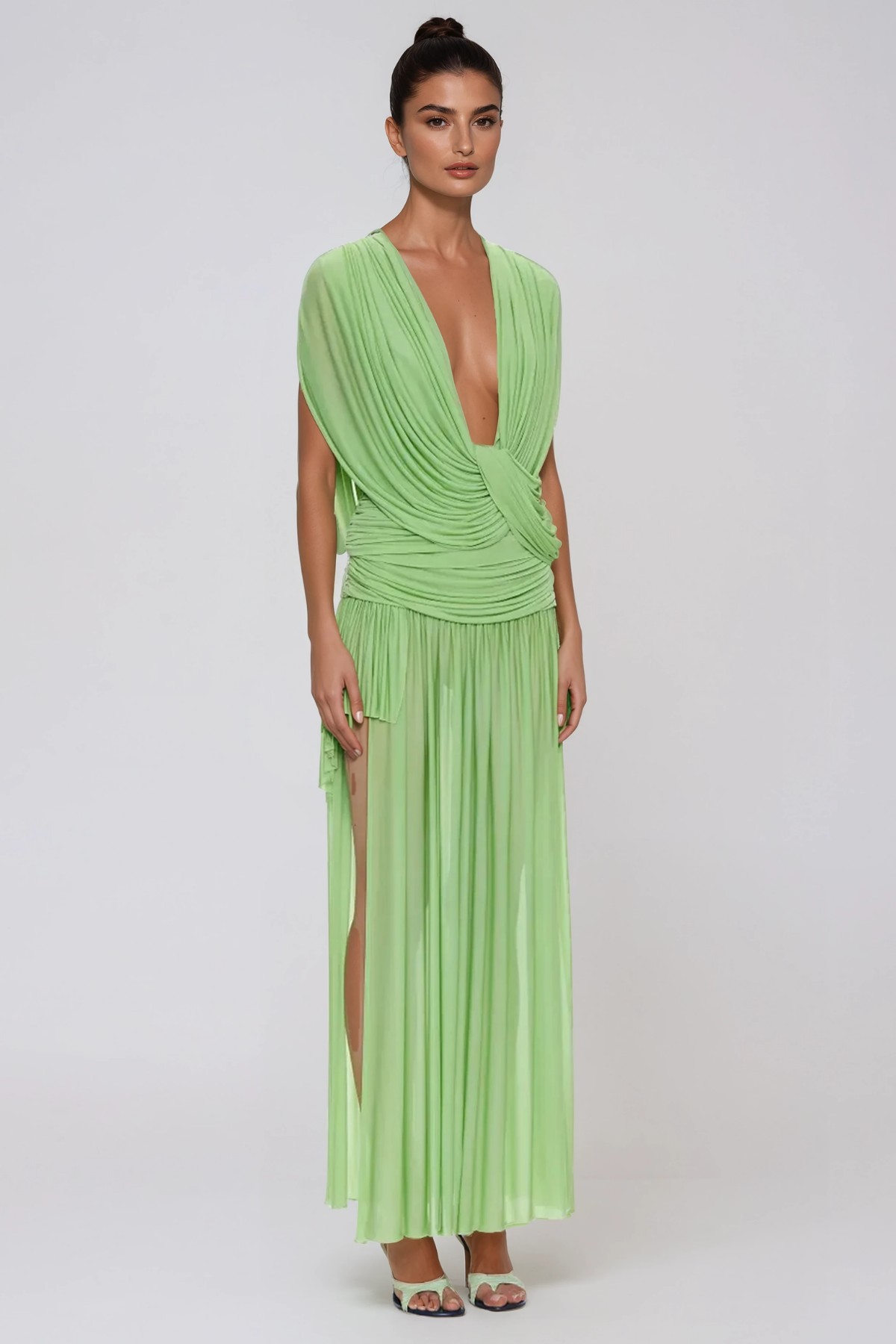 Ceylin Ruch Twist Plunge Skirt Set