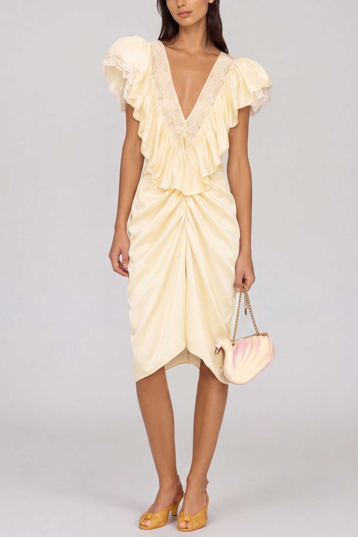 Hadassa Plunge Ruffle Midi Dress