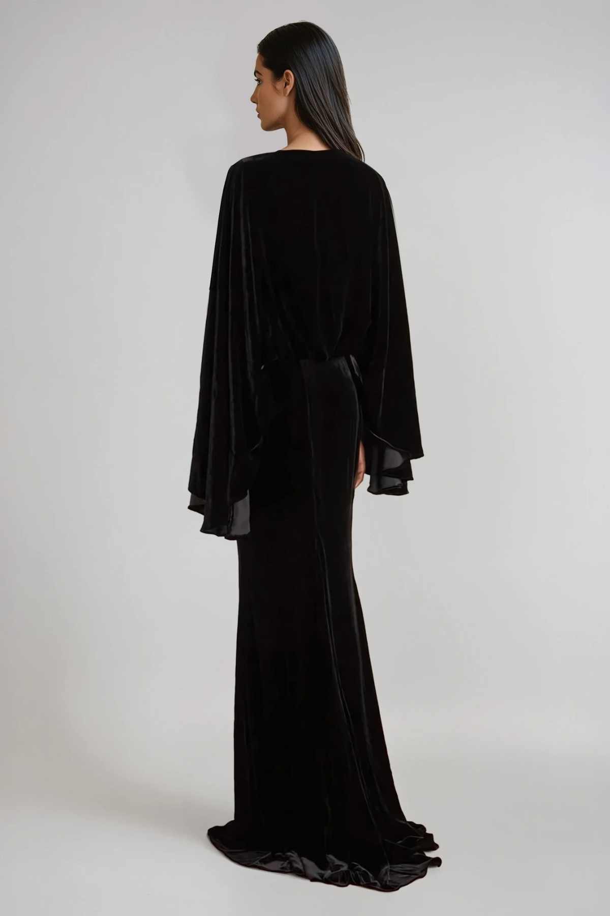 Dixon Cape Sleeve Velvet Skirt Set In Black