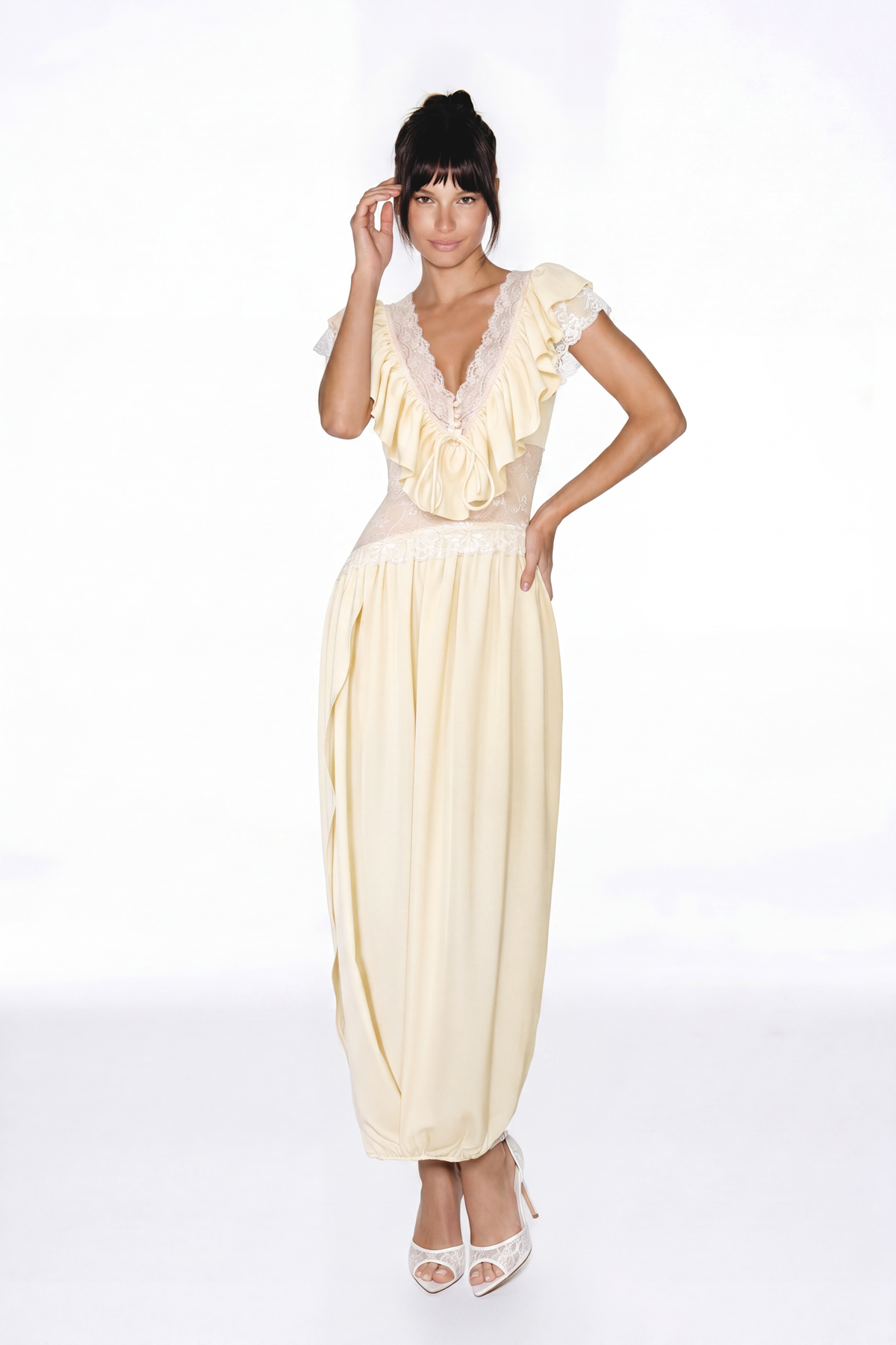 Hadassa V Neck Lace  Draped Maxi Dress