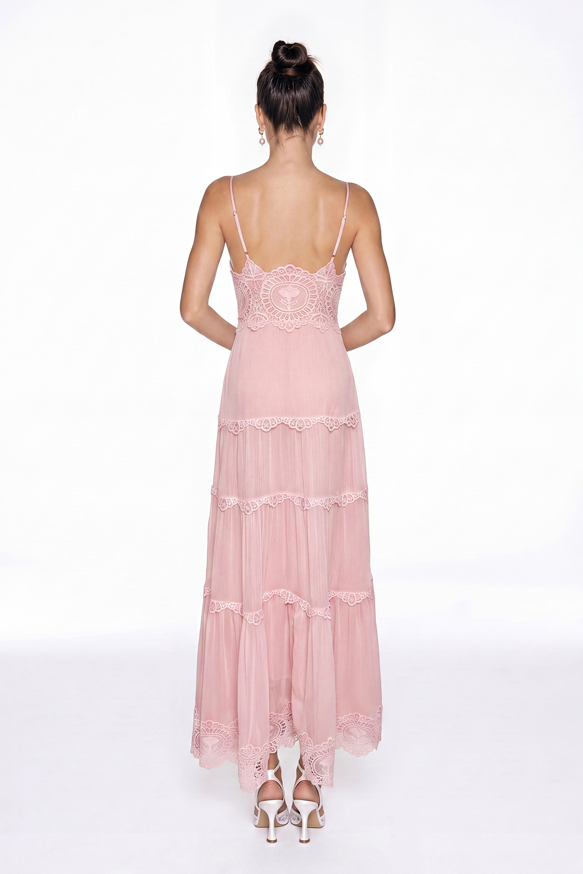 Hanieh V Neck  Lace Floral Maxi Dress In Pink