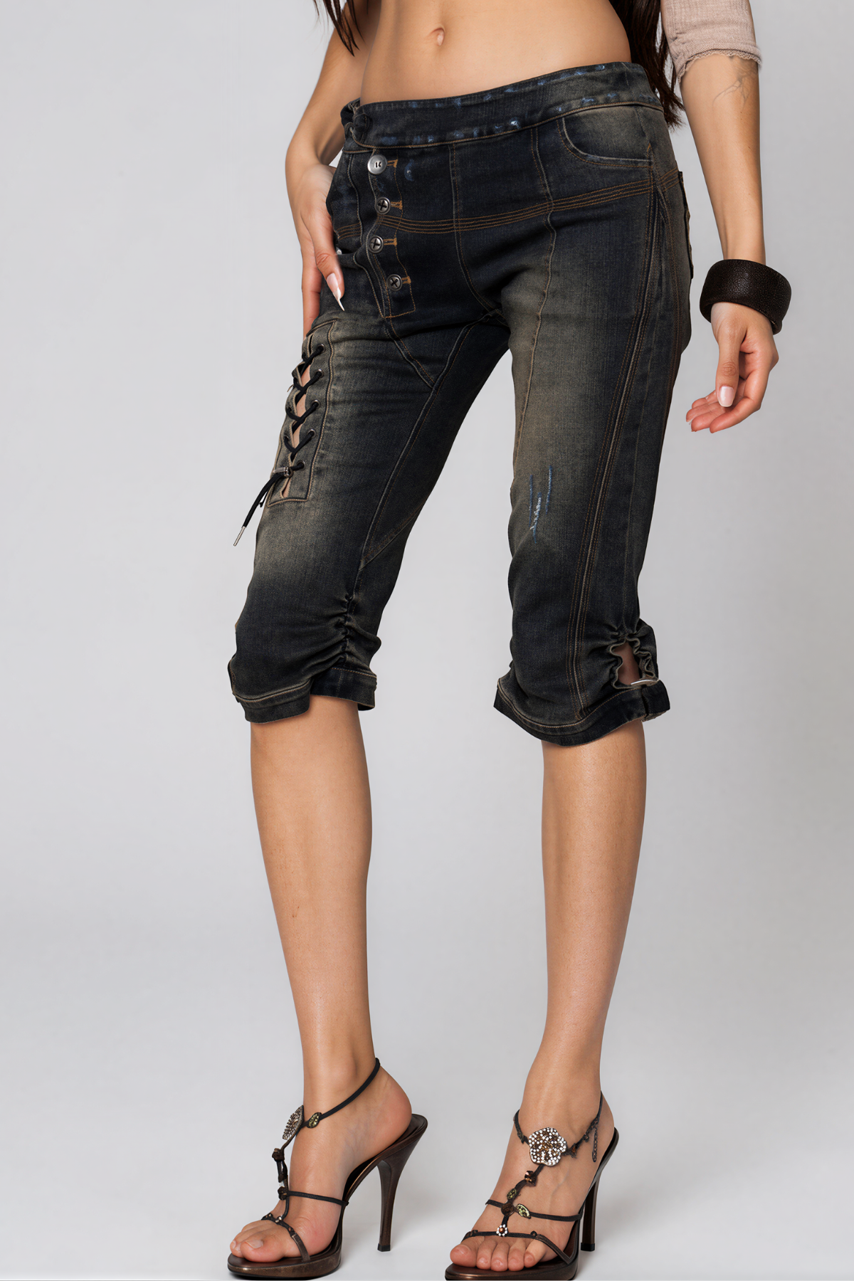Kaleb Lace Up Denim Capri Pants