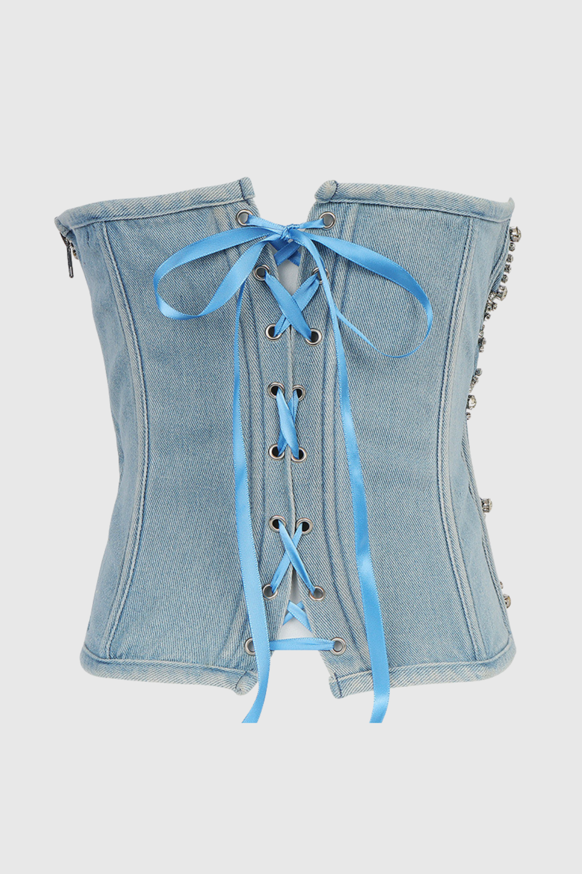 Livia Diamonds Embellished Strapless Denim Top