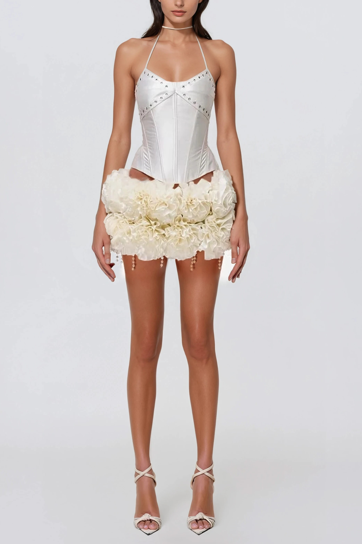 Henryk Corset Flower Lace Up Mini Skirt Set