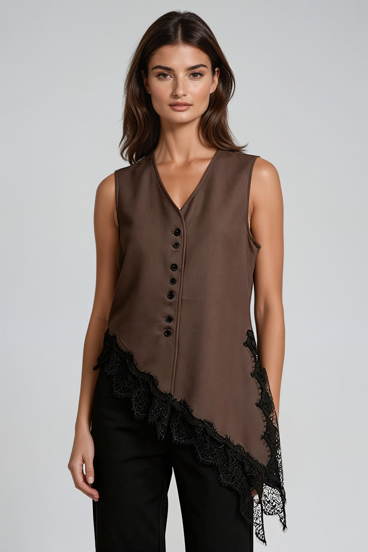 Kaawa Sleeveless Lace Button Top