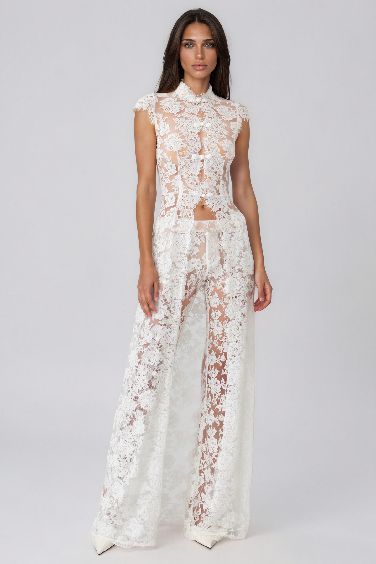 Kalli High Neck Lace Floral Pants Set