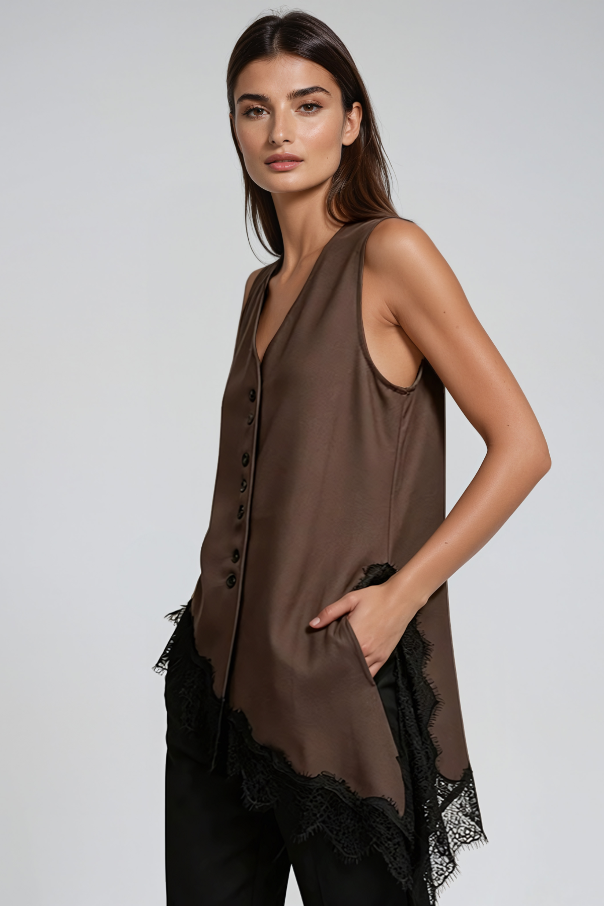 Kaawa Sleeveless Lace Button Top