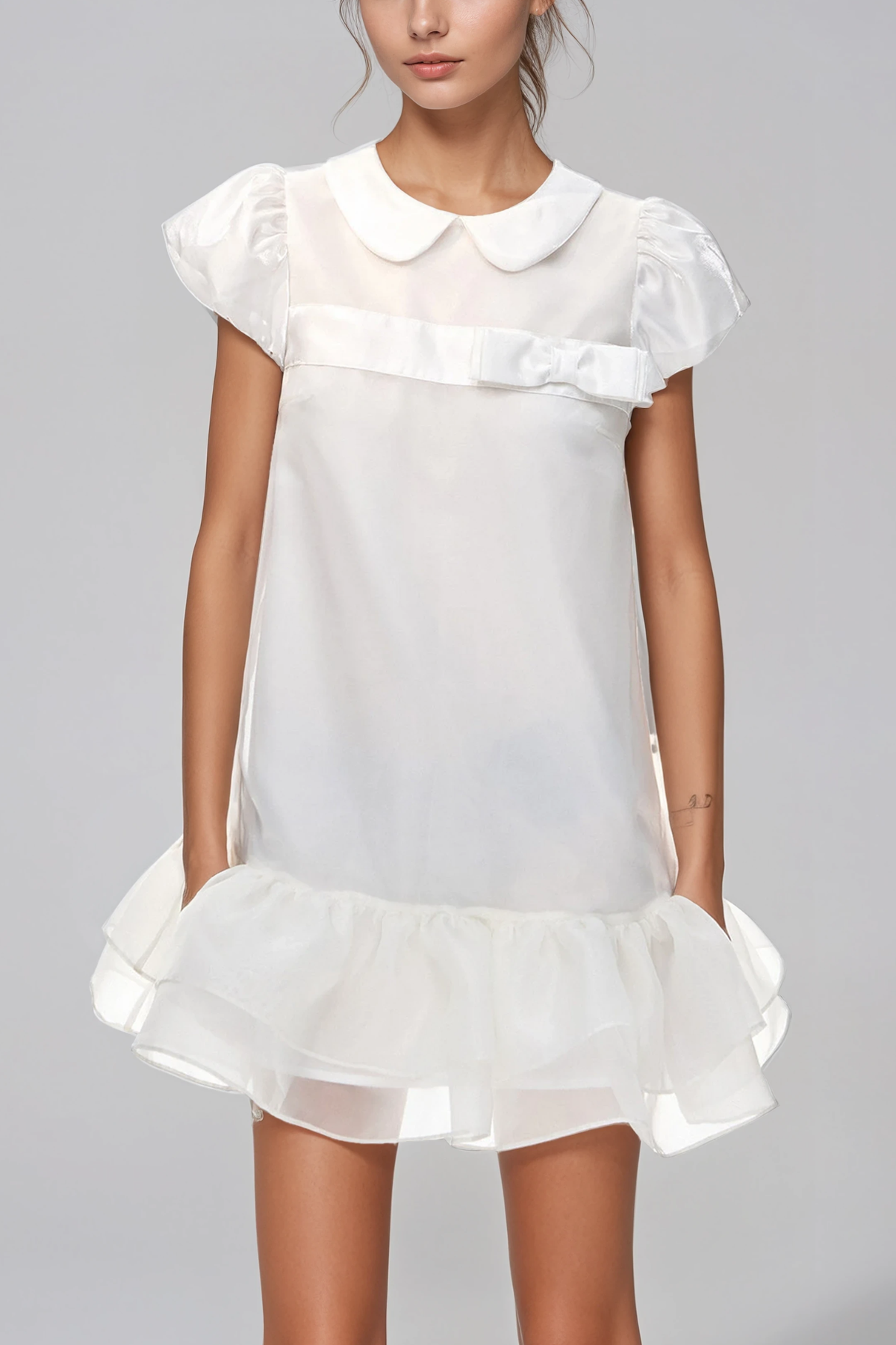 Herleifr Puff Sleeve Mesh Mini Dress