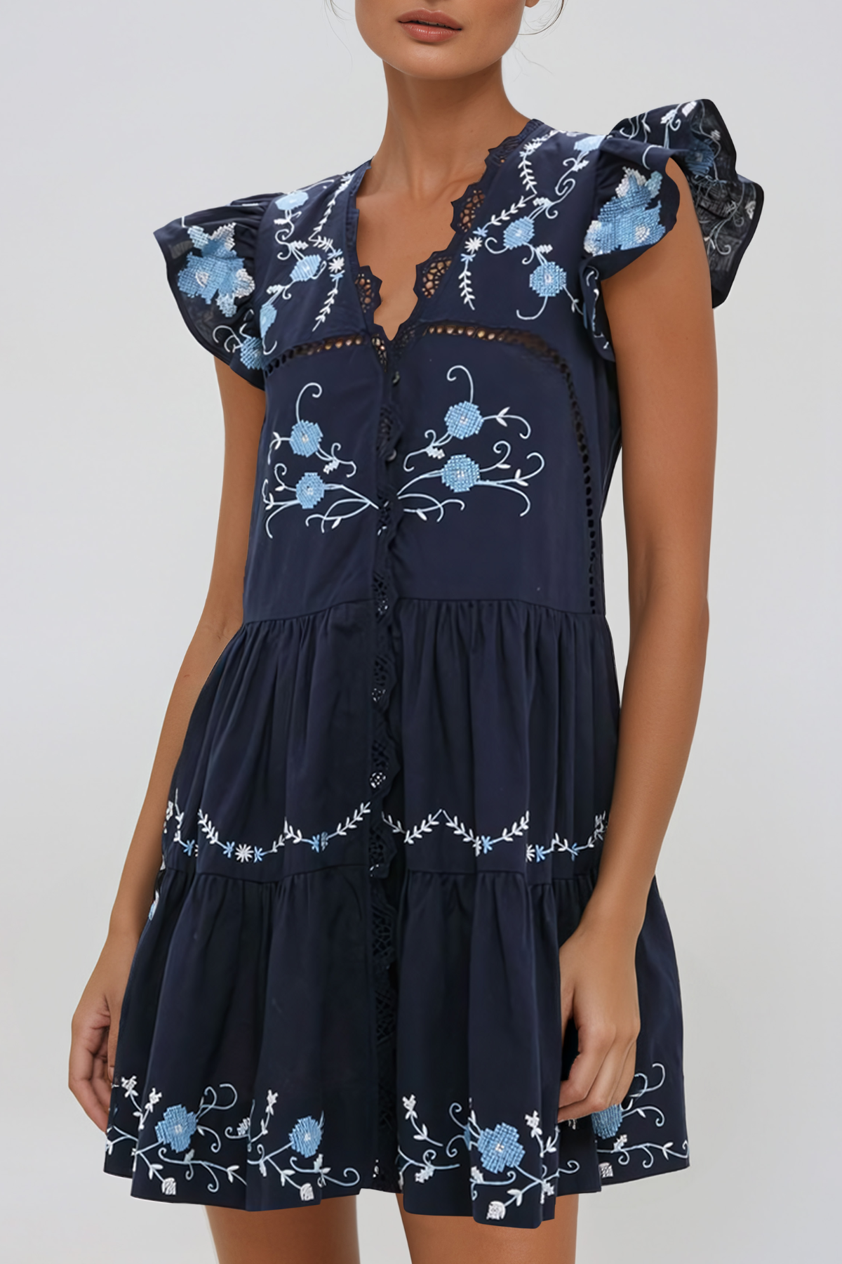 Jean Embroidered Floral Mini Dress