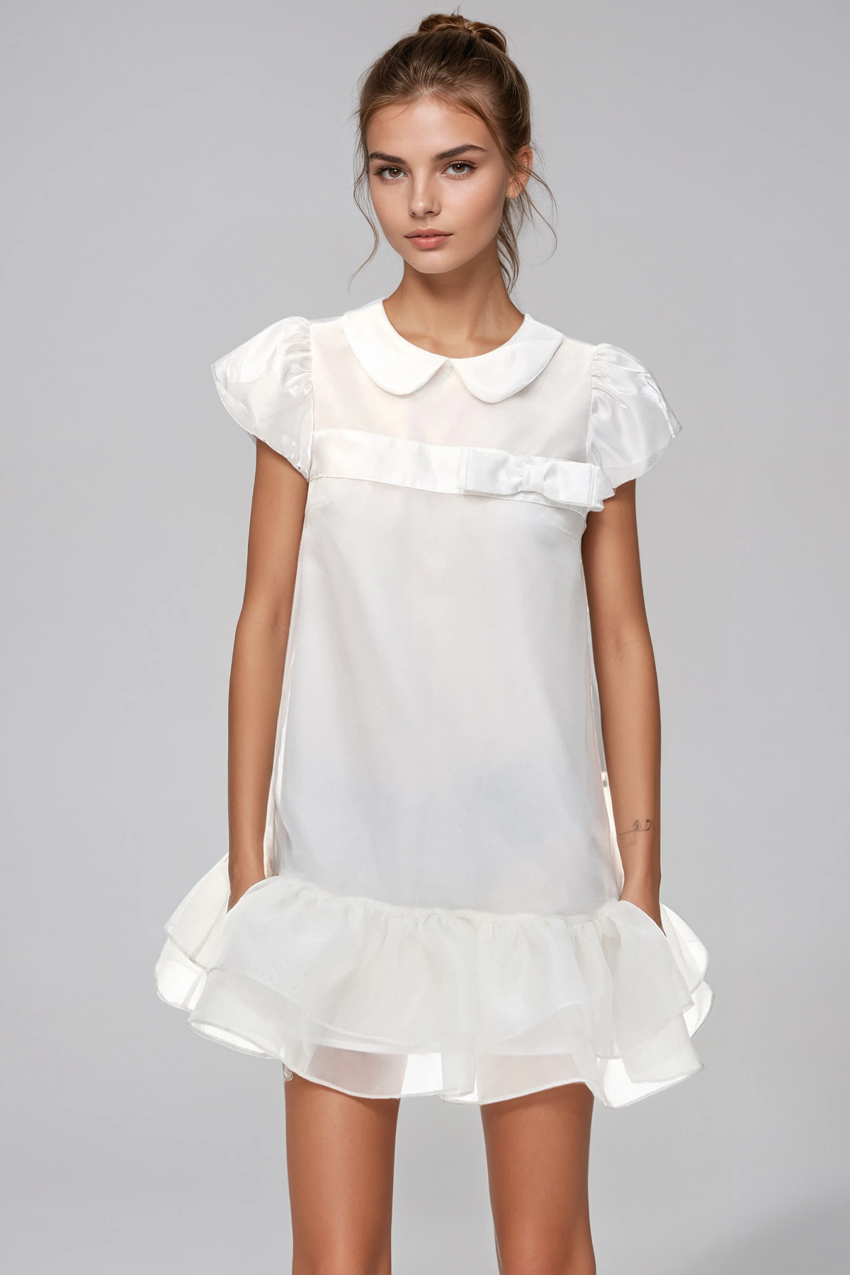 Herleifr Puff Sleeve Mesh Mini Dress