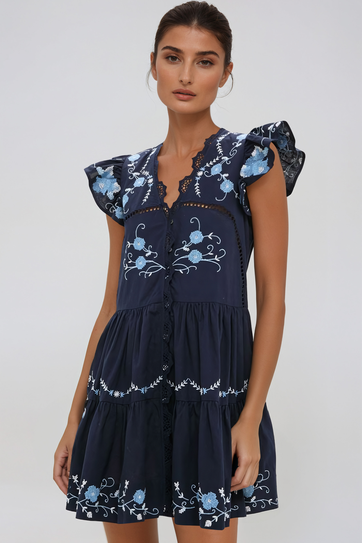 Jean Embroidered Floral Mini Dress