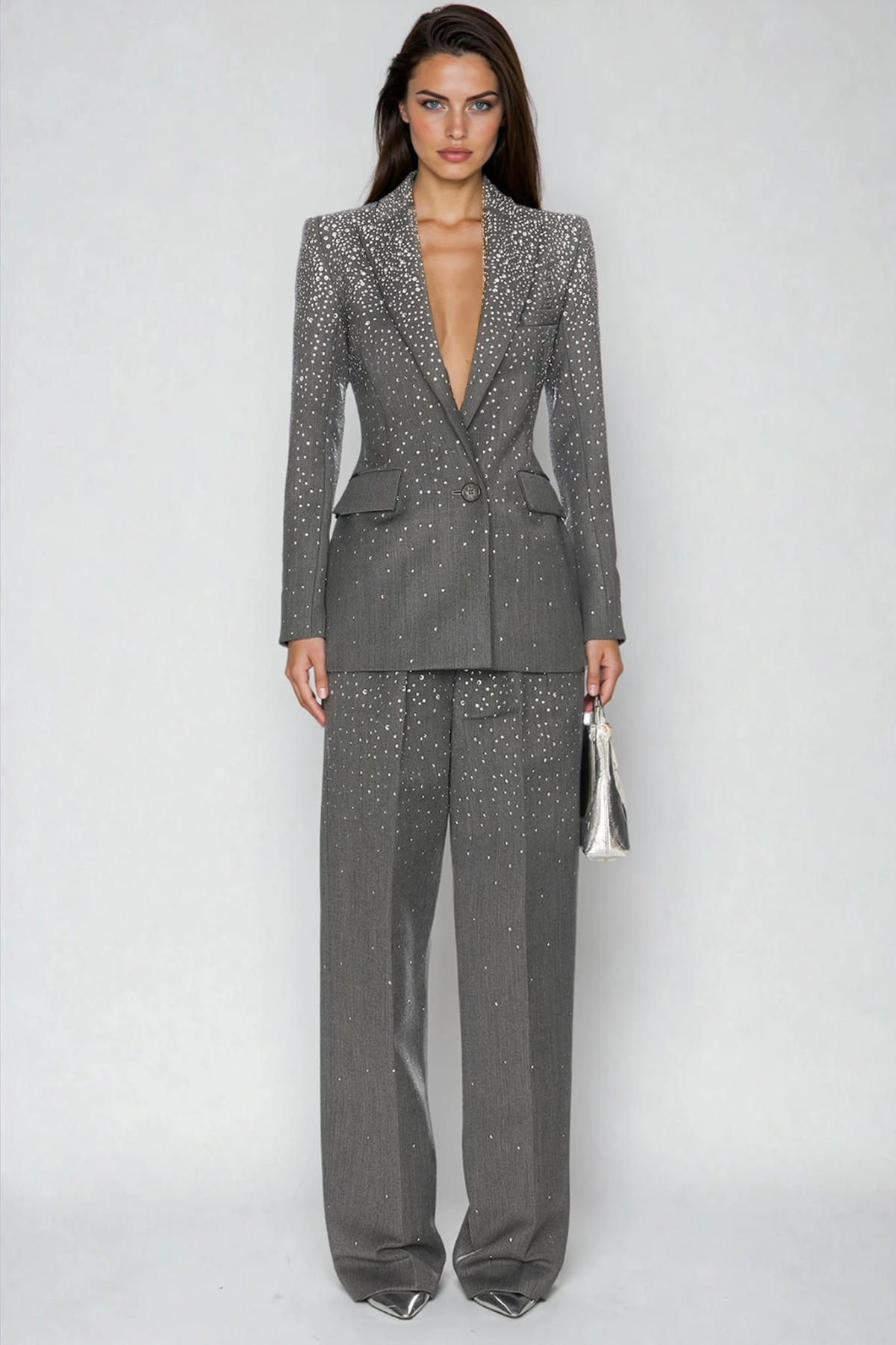 Domnius Plunge Rhinestone Blazer