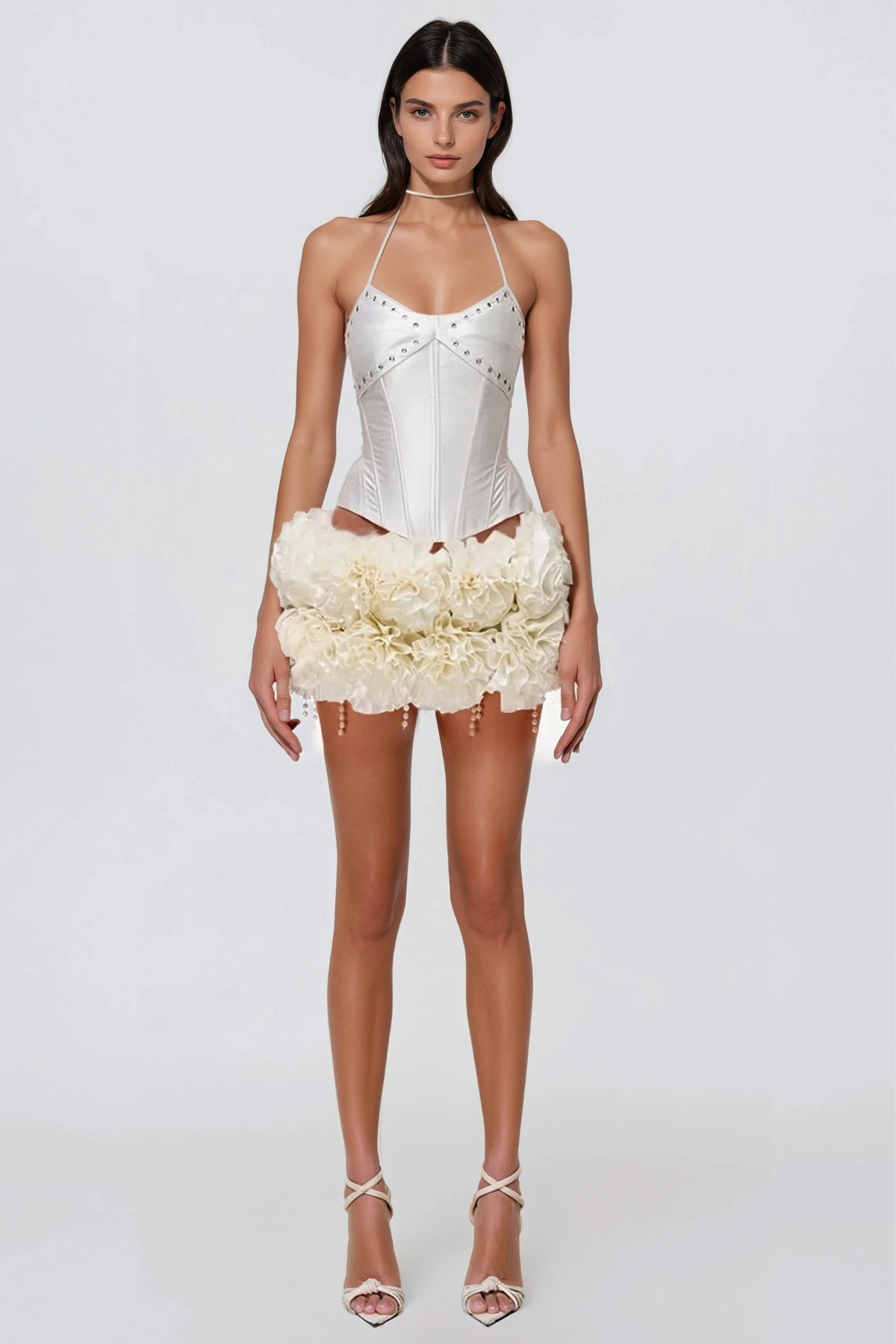 Henryk Corset Flower Lace Up Mini Skirt Set