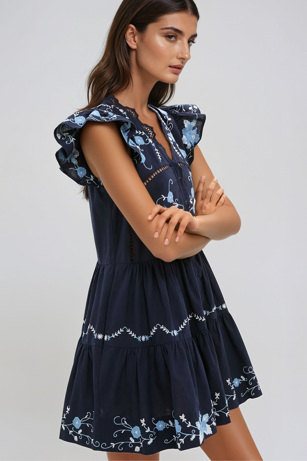Jean Embroidered Floral Mini Dress