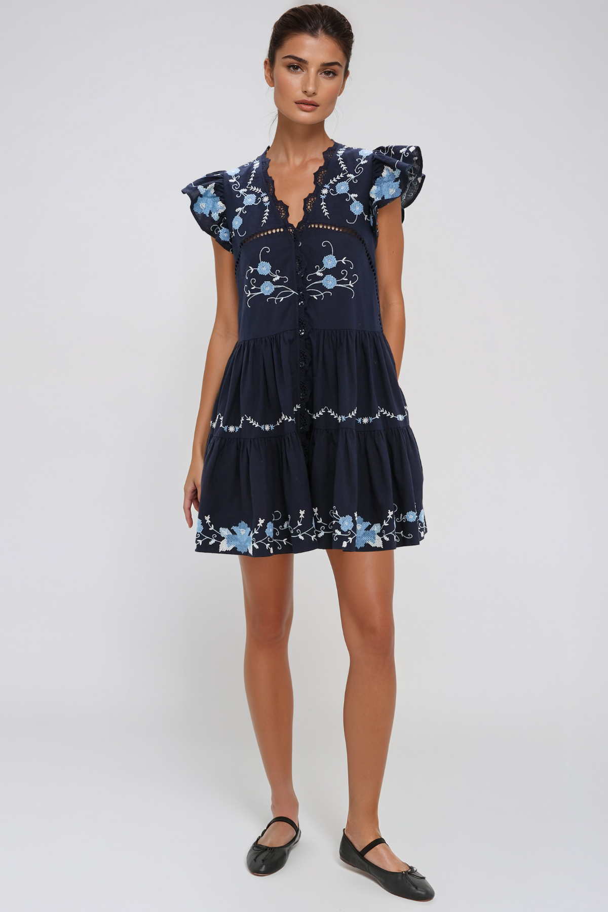 Jean Embroidered Floral Mini Dress