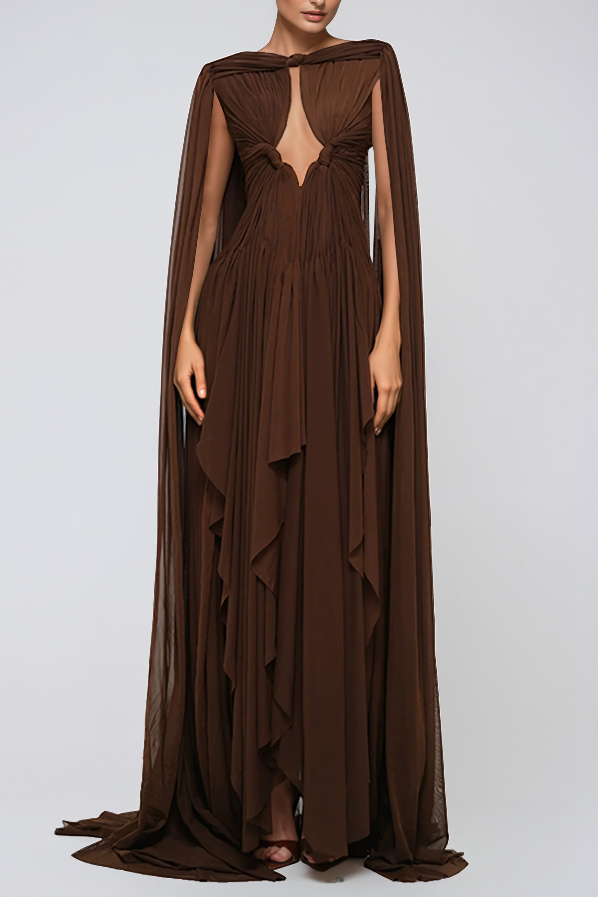 Jeana Cape Sleeve Cutout Draped Maxi Dress