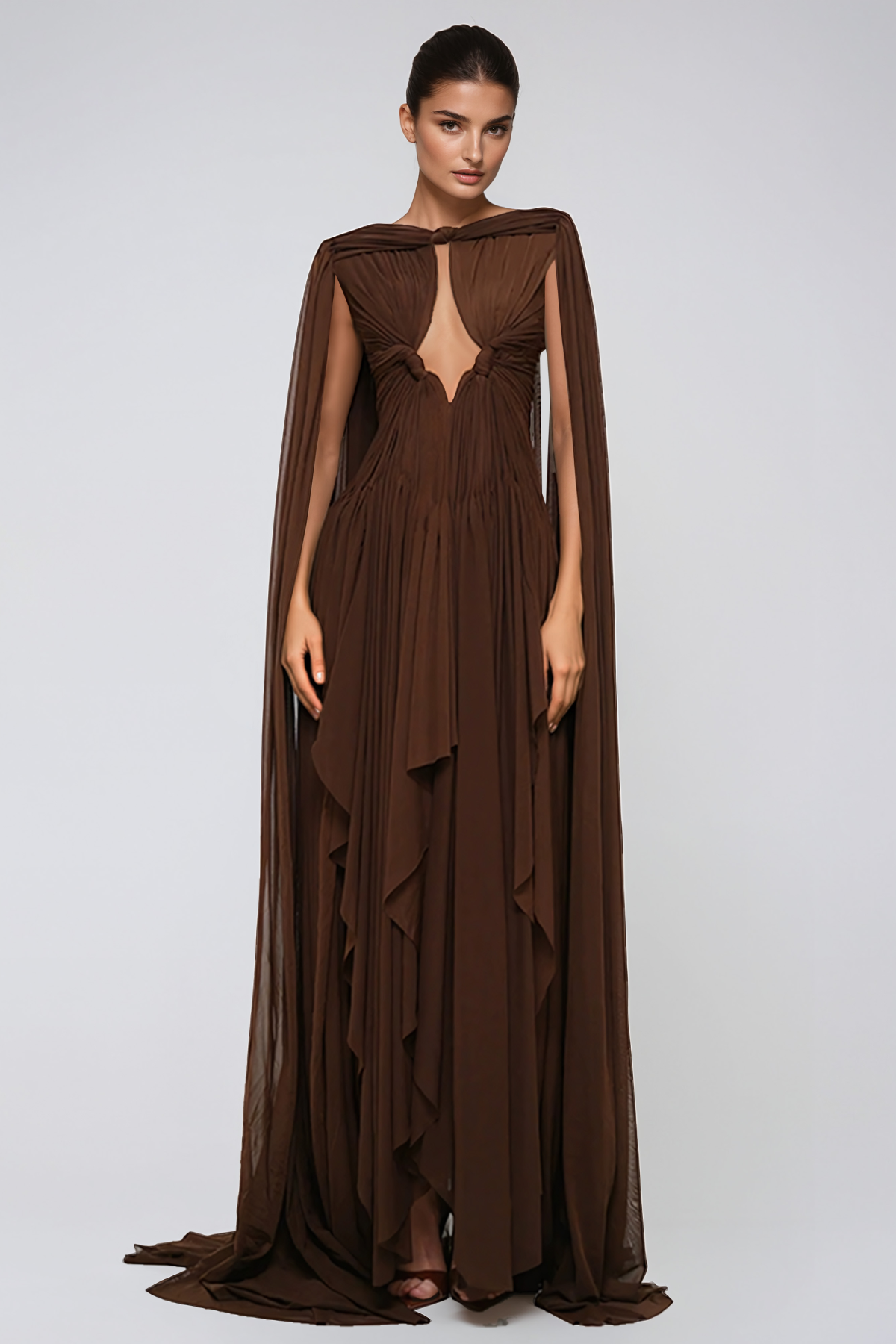 Jeana Cape Sleeve Cutout Draped Maxi Dress
