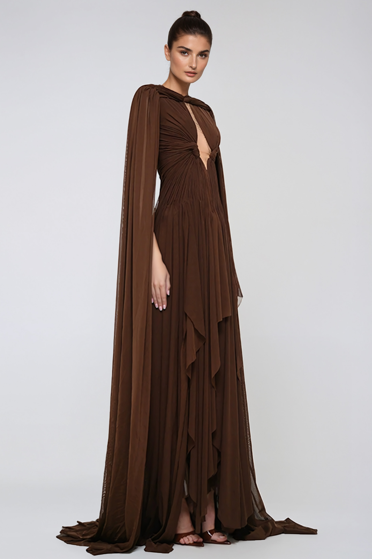 Jeana Cape Sleeve Cutout Draped Maxi Dress