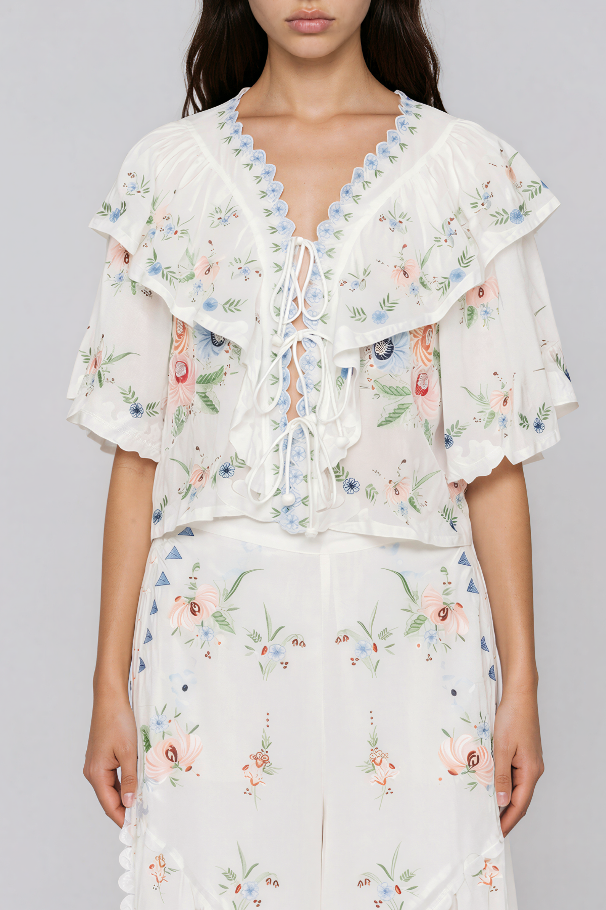 Jeanette V Neck Embroidered Floral Top