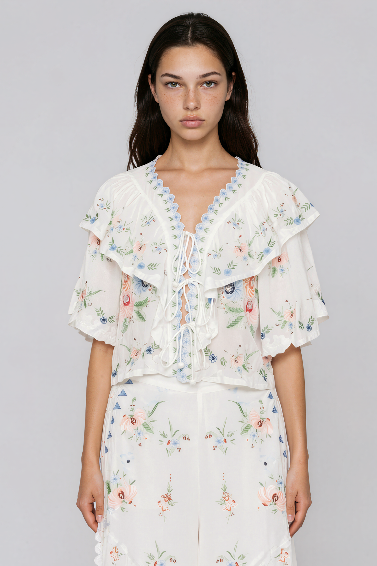Jeanette V Neck Embroidered Floral Top