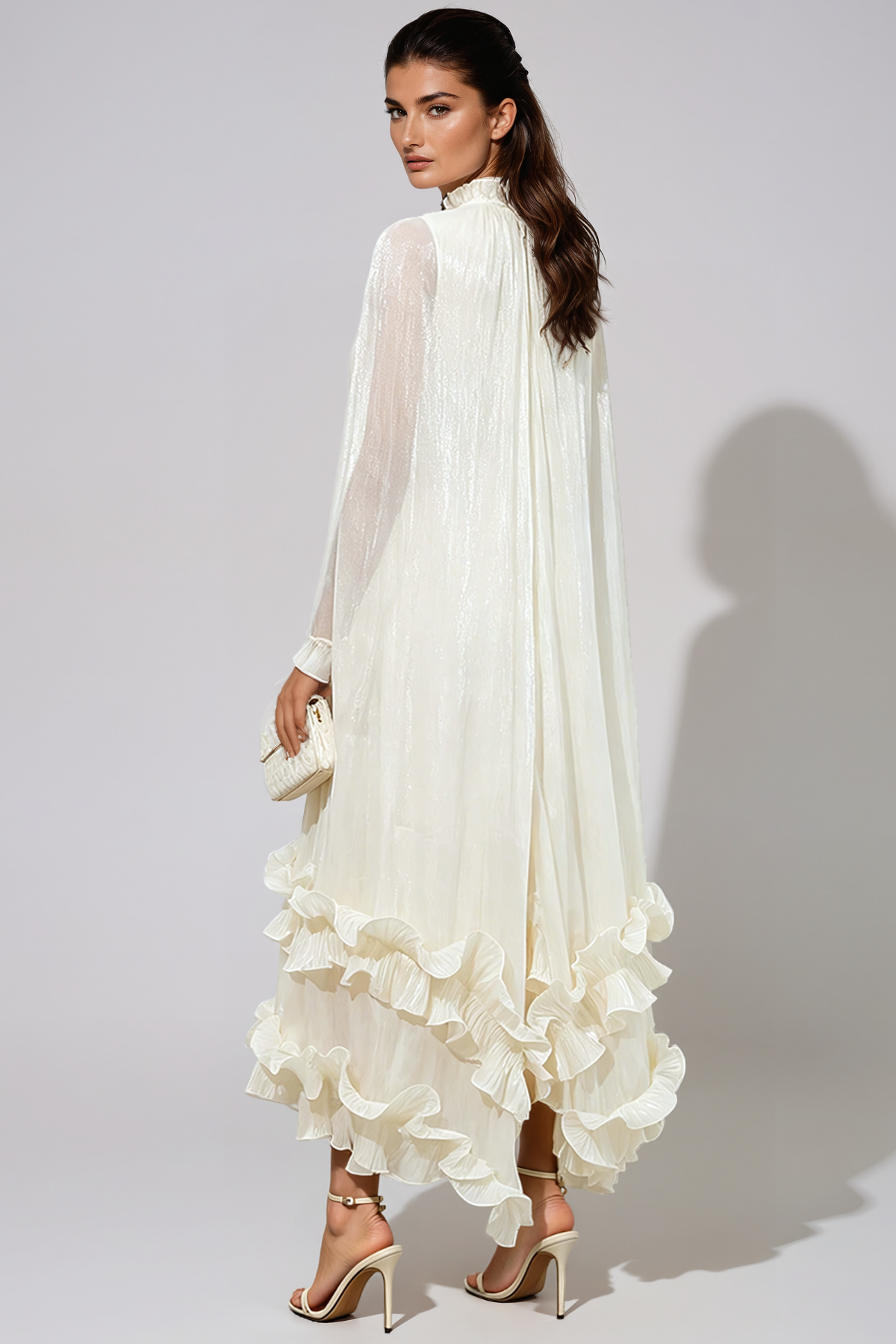 Jaakkima Satin Shawl Ruffle Midi Dress