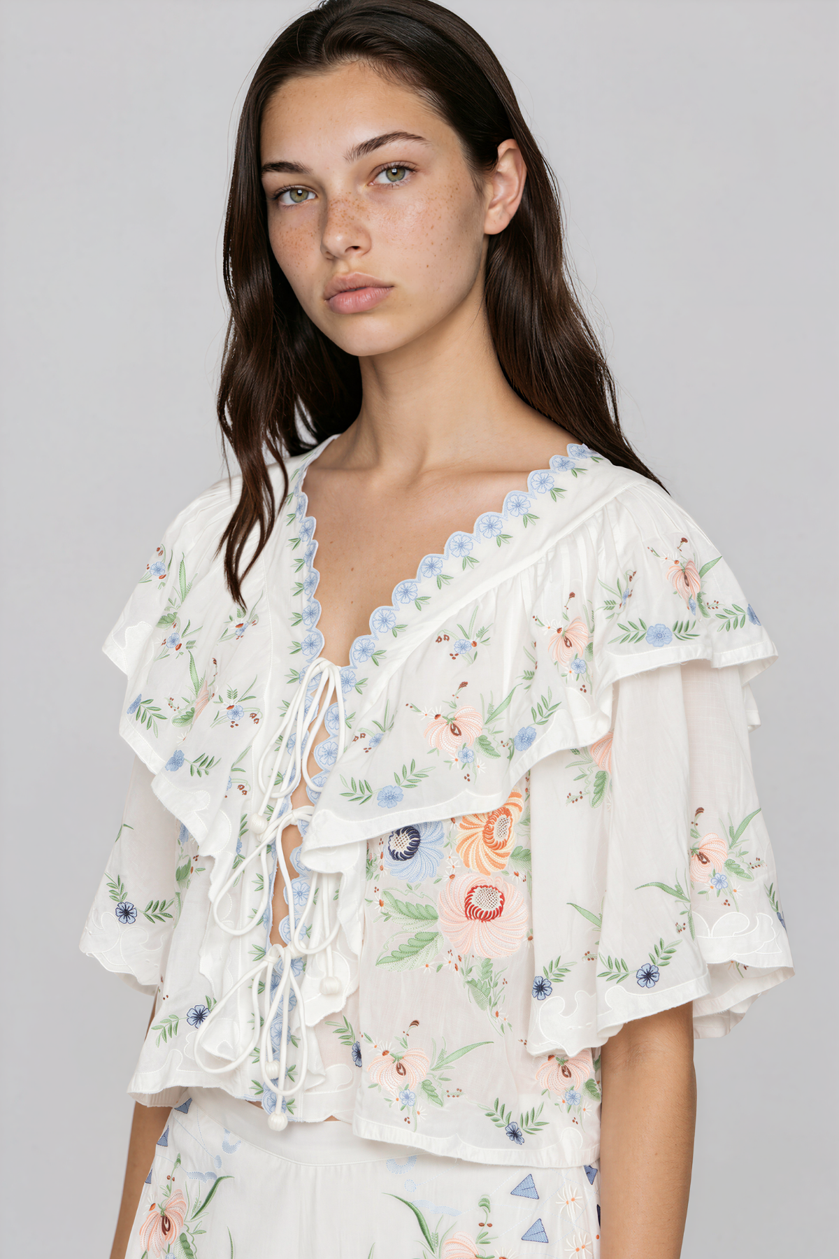 Jeanette V Neck Embroidered Floral Top