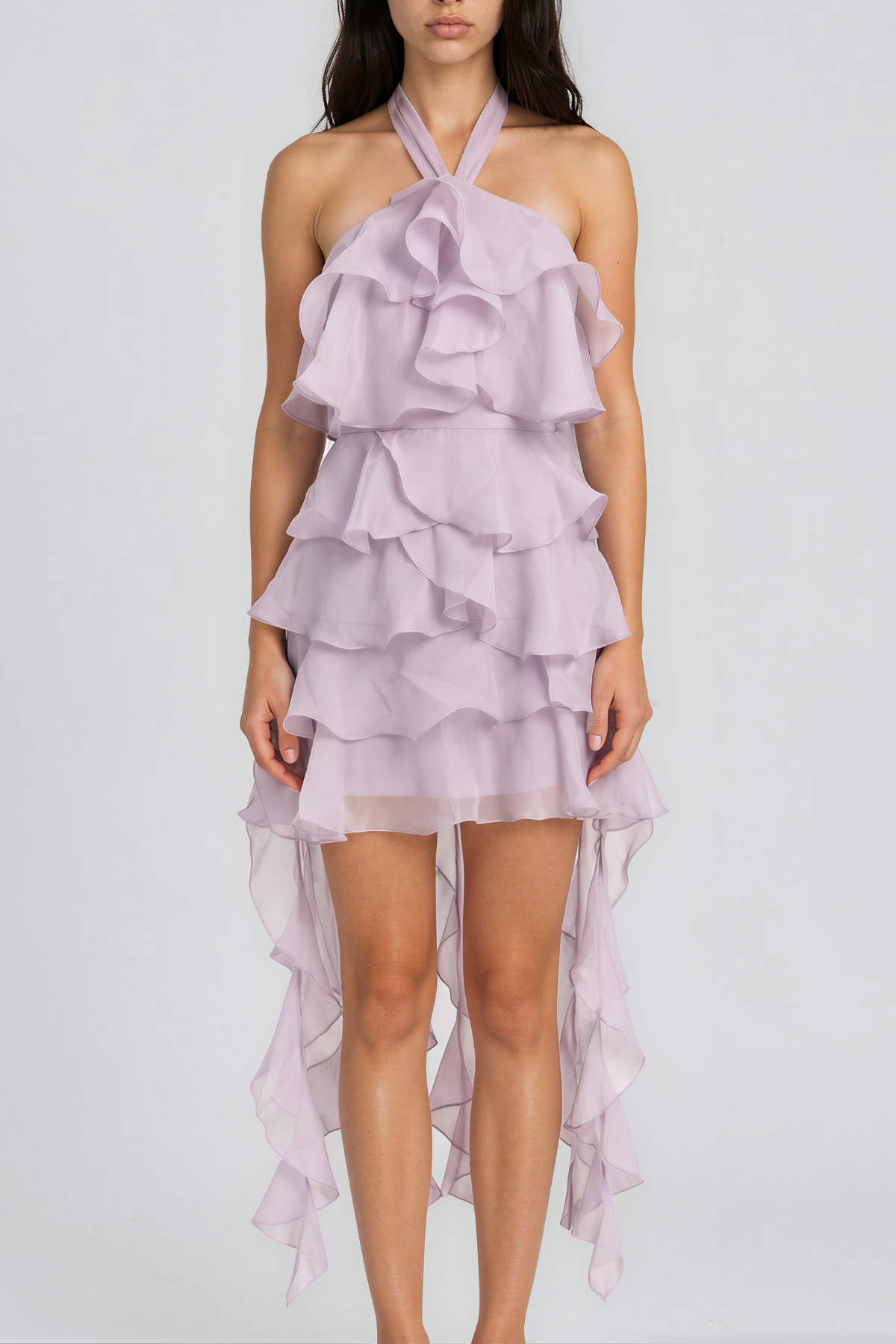 Elizabet  Halter Neck Ruffle Mesh Mini Dress