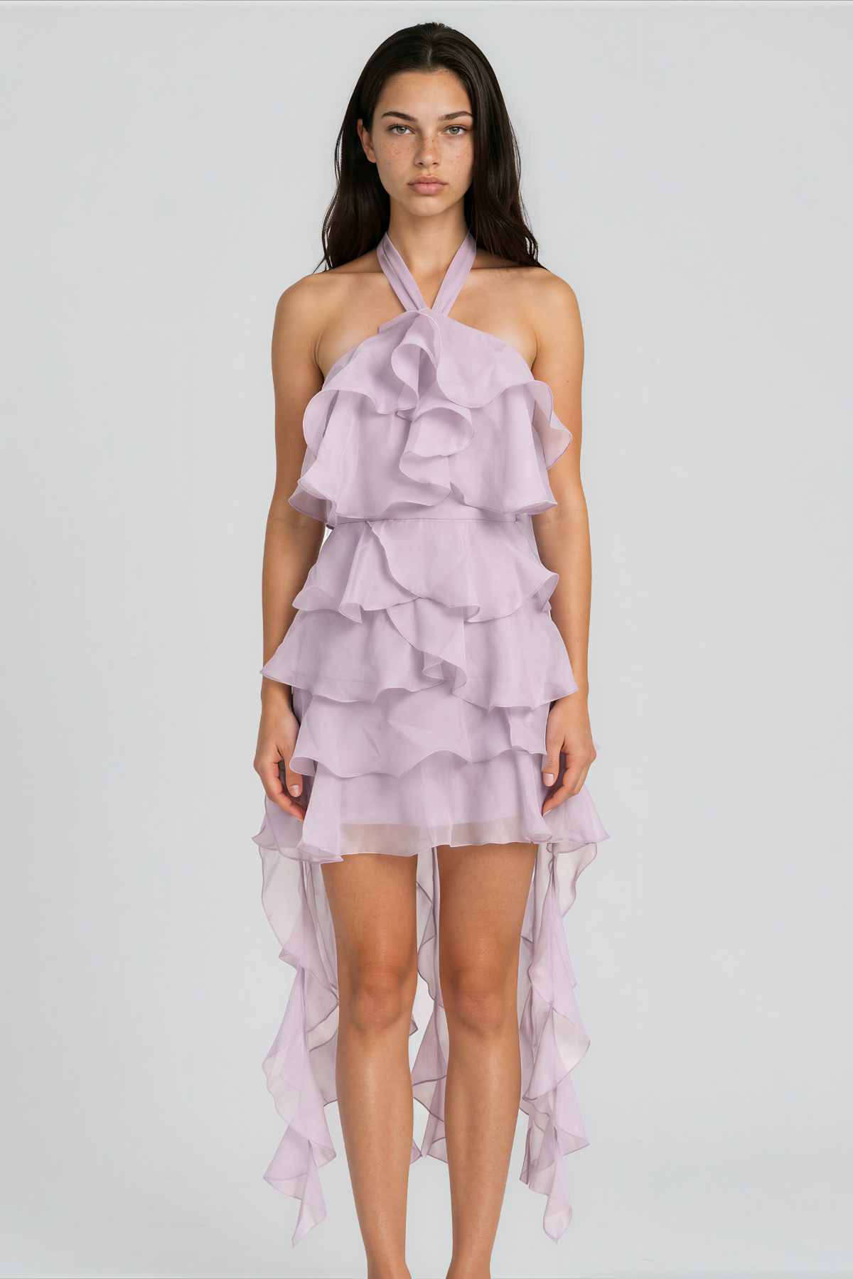 Elizabet  Halter Neck Ruffle Mesh Mini Dress