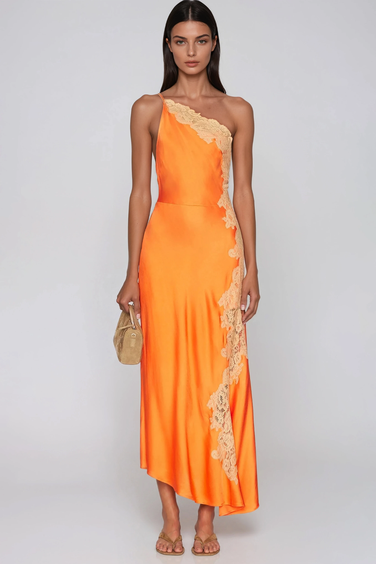 Bess One Shoulder Lace Satin Maxi Dress