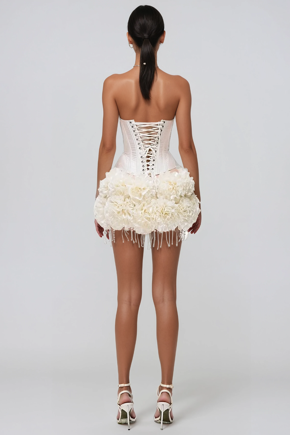 Henryk Corset Flower Lace Up Mini Skirt Set