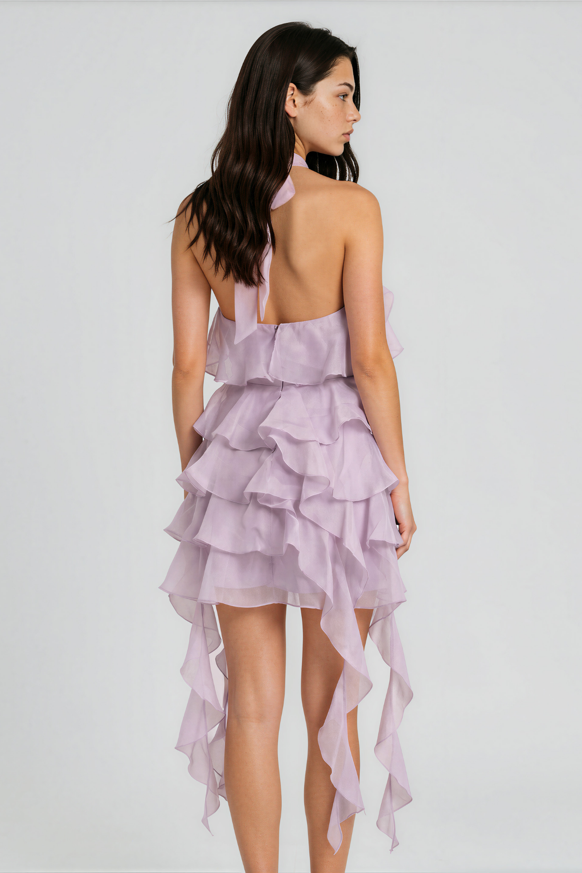 Elizabet  Halter Neck Ruffle Mesh Mini Dress