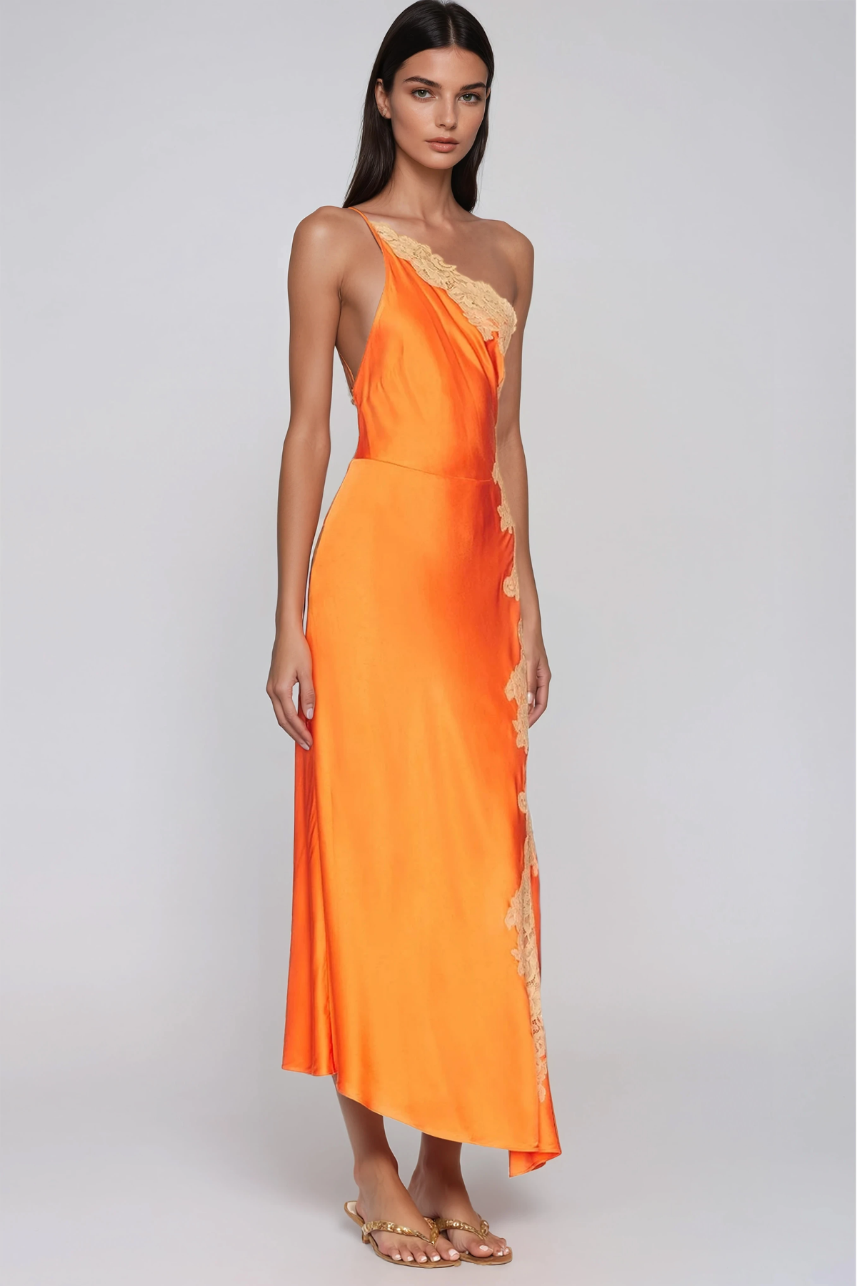 Bess One Shoulder Lace Satin Maxi Dress