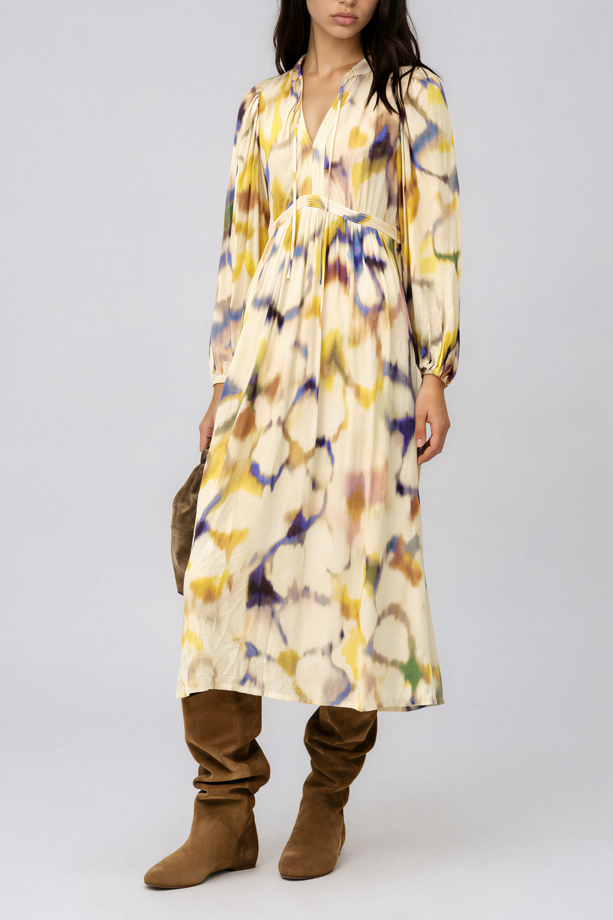 Kabecka Long Sleeve Print Midi Dress
