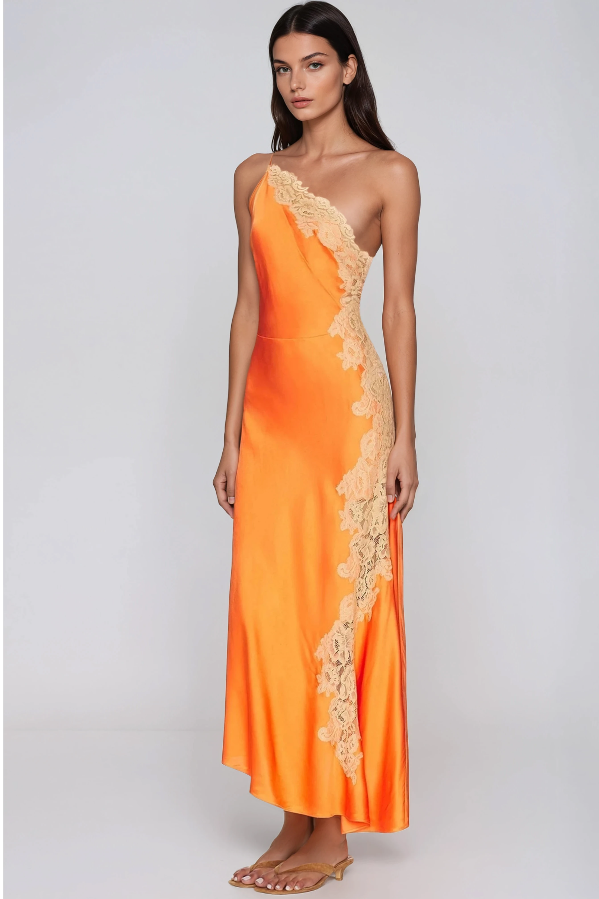 Bess One Shoulder Lace Satin Maxi Dress