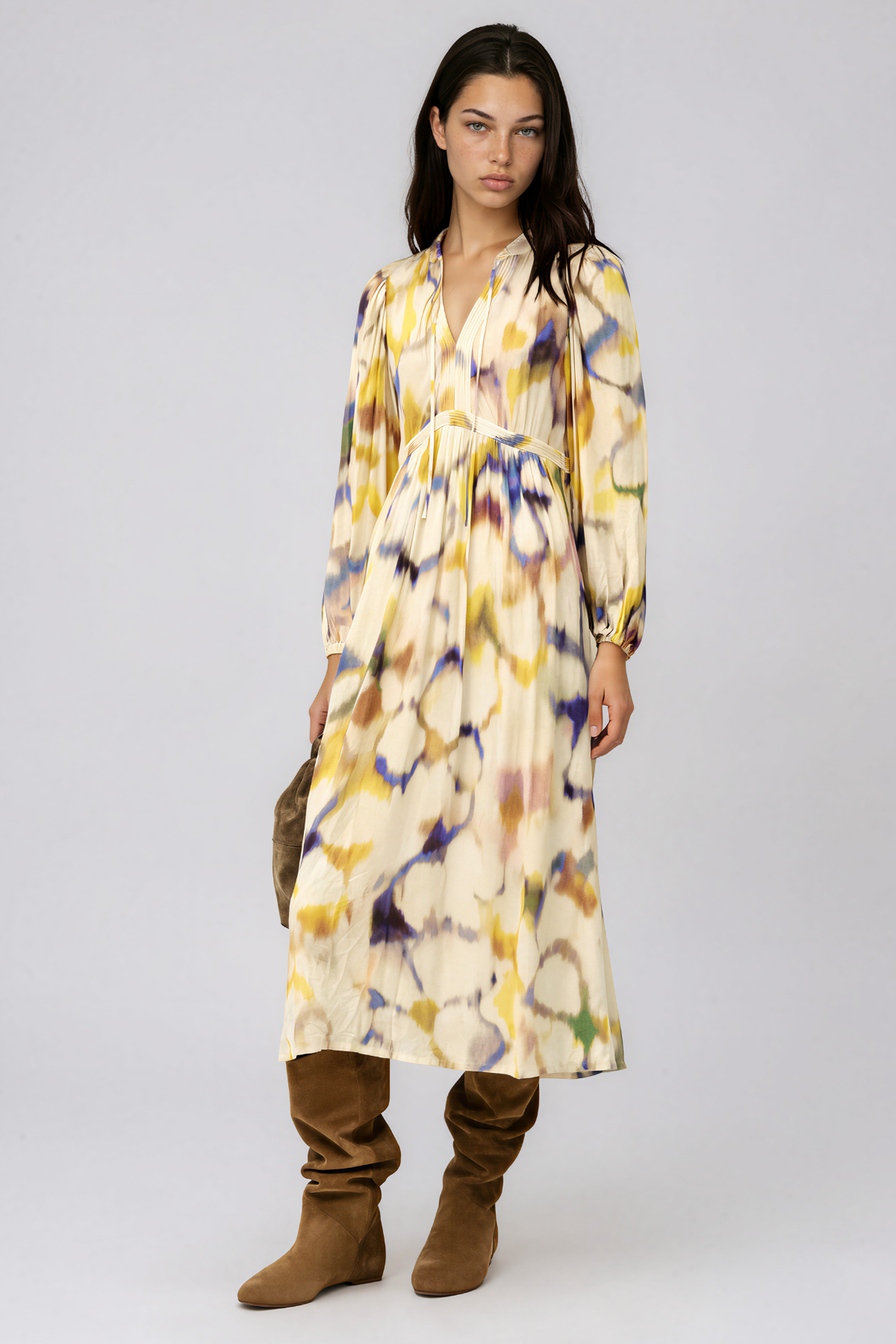 Kabecka Long Sleeve Print Midi Dress